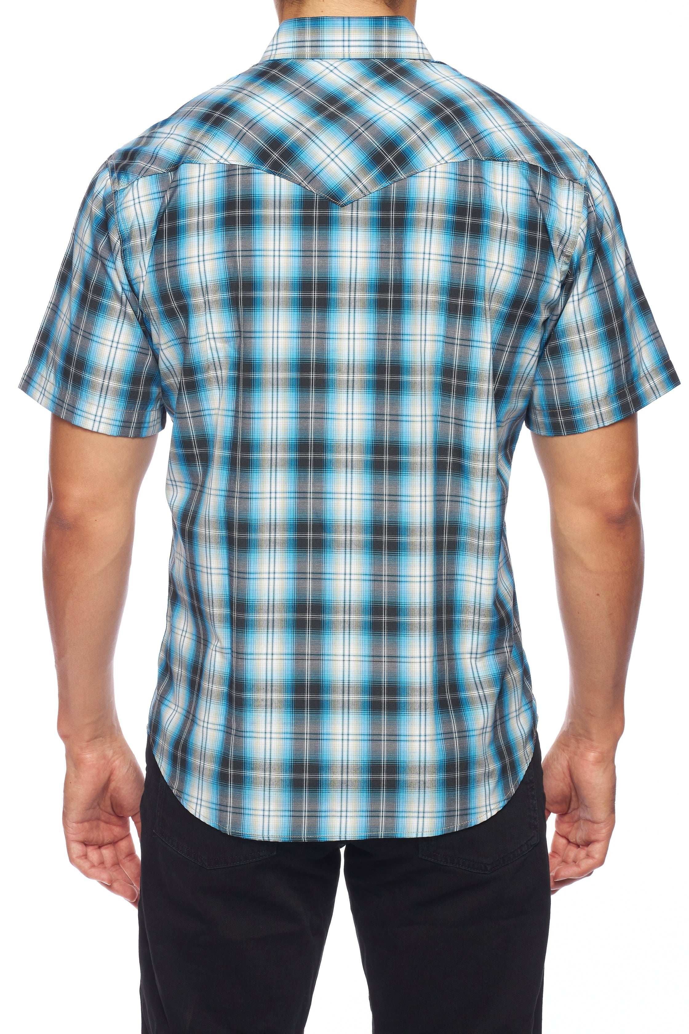 Men's Western Short Sleeve Pearl Snaps Plaid Shirt -PS400S-478