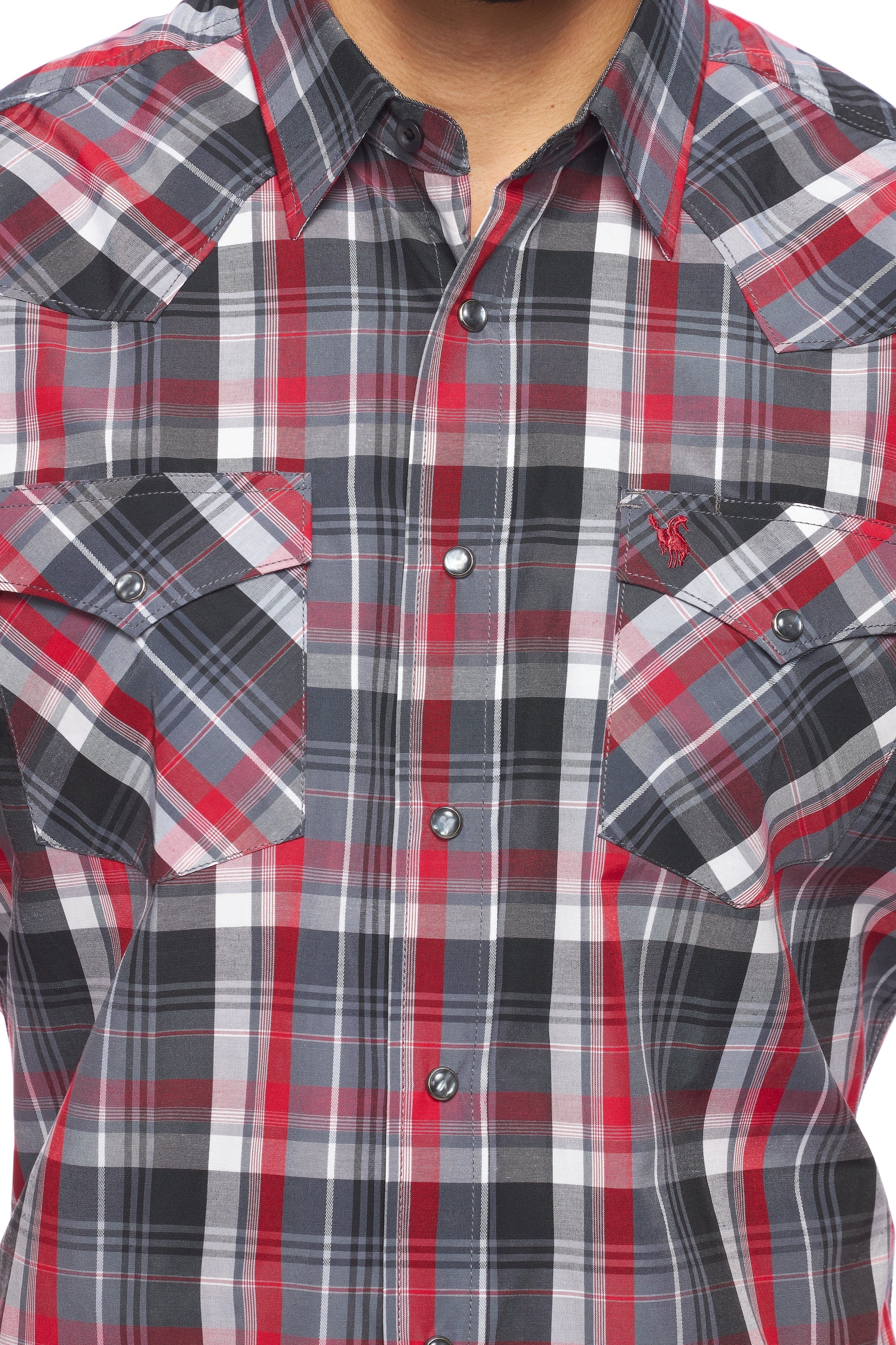 Men's Western Short Sleeve Pearl Snaps Plaid Shirt-PS400S-403