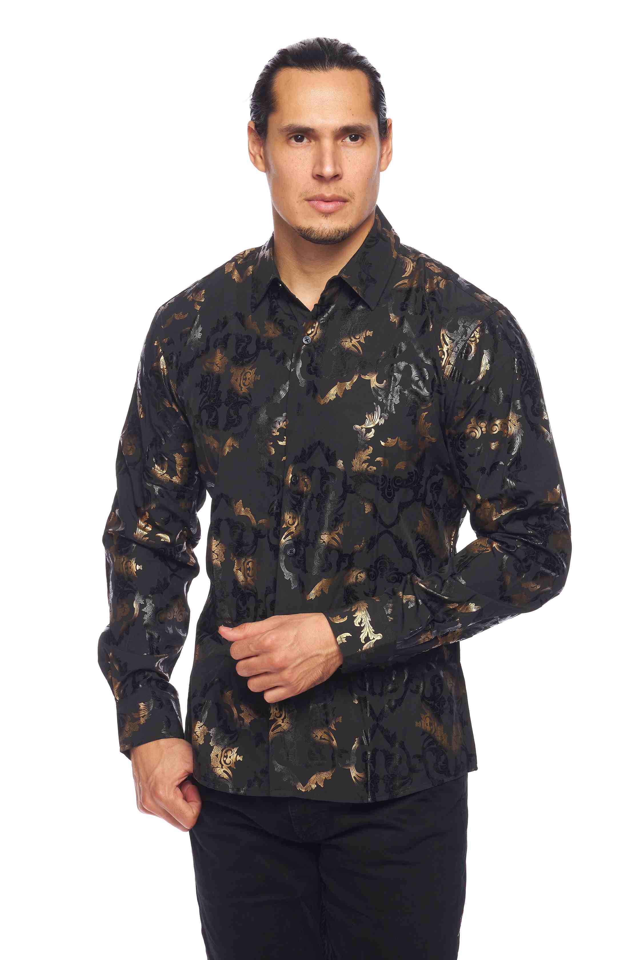 Mens Luxury Brand Printed Silk Like Shirts-HLS2002L-518