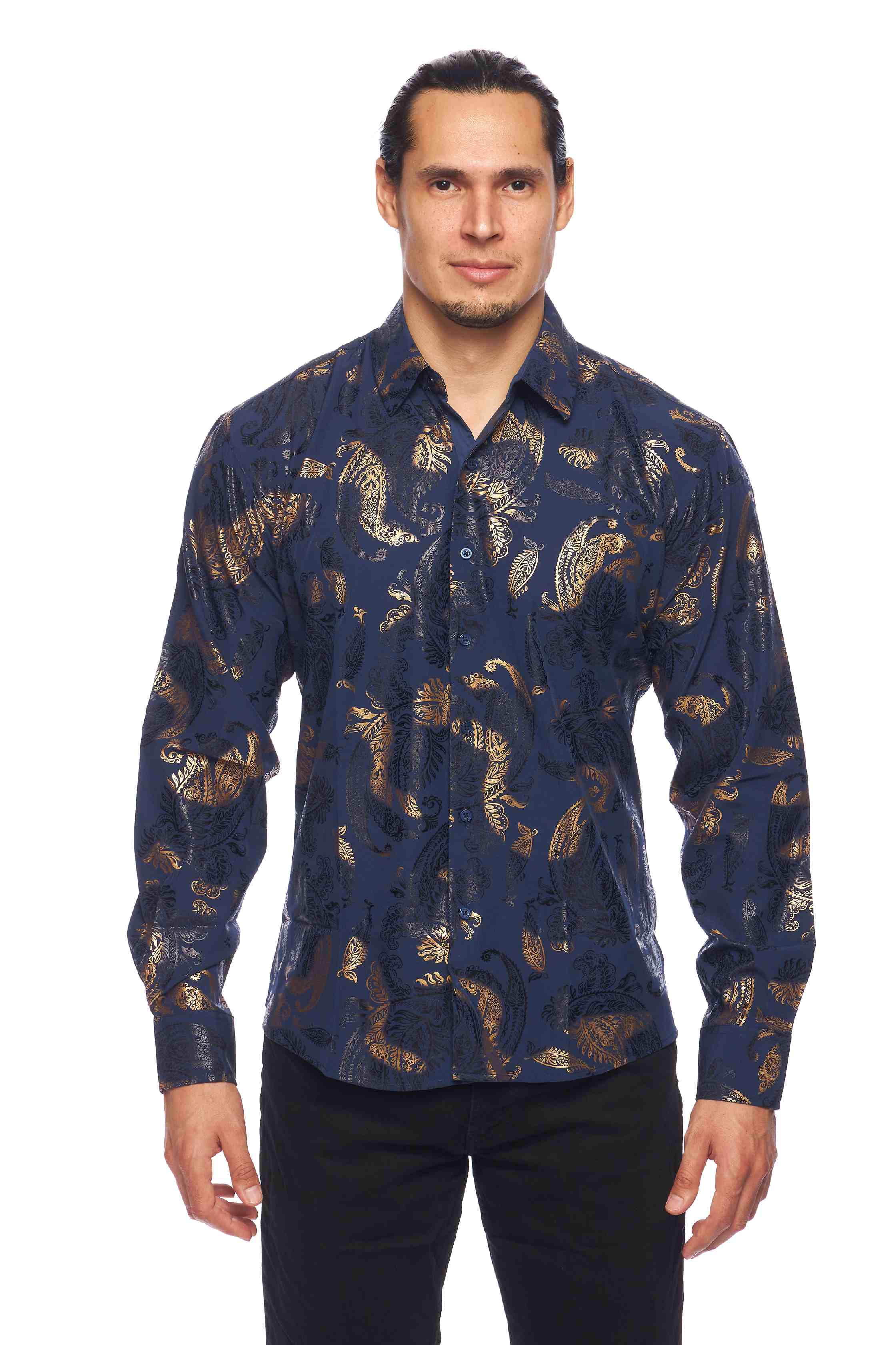 Mens Luxury Brand Printed Silk Like Shirts-HLS2002L-528