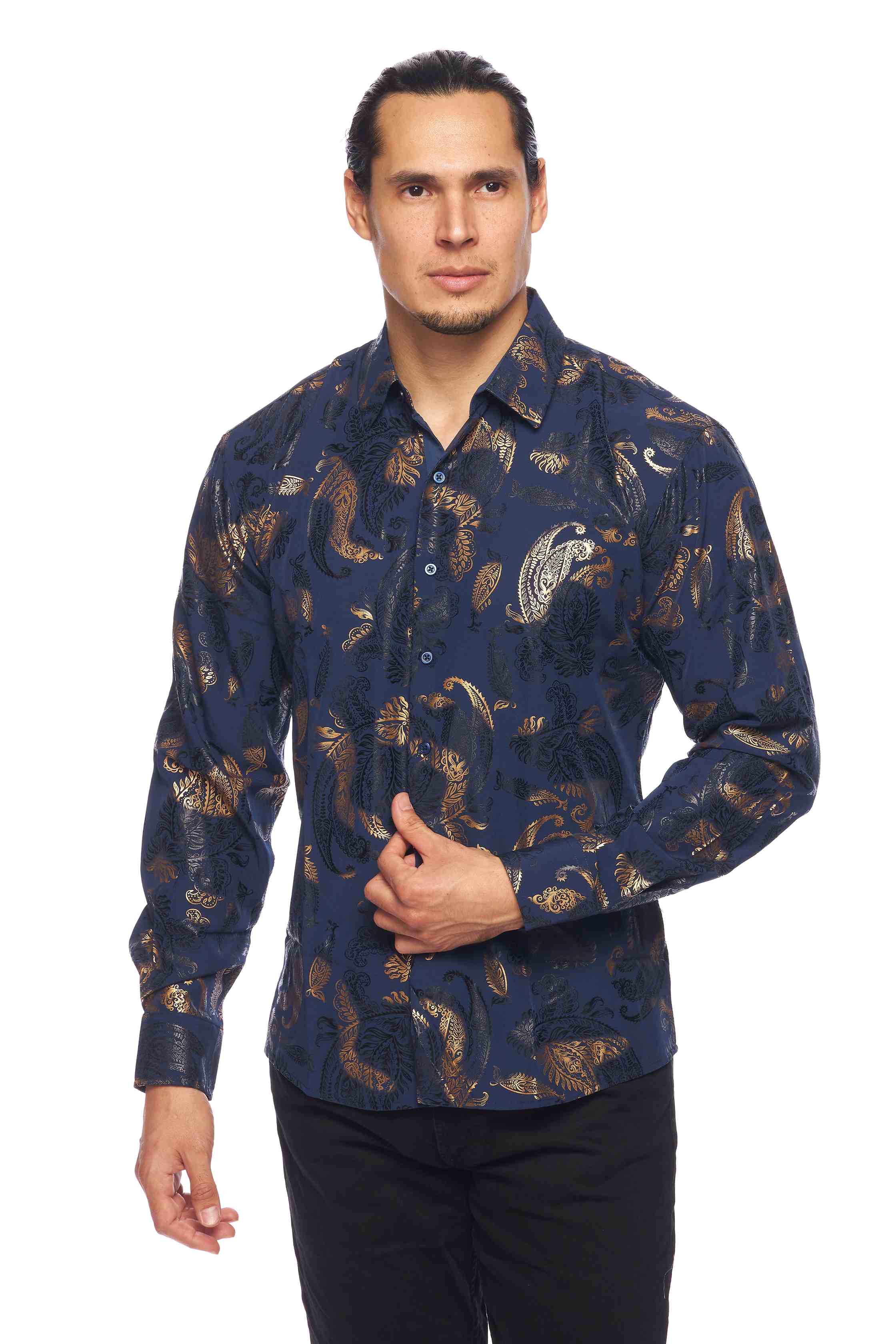 Mens Luxury Brand Printed Silk Like Shirts-HLS2002L-528