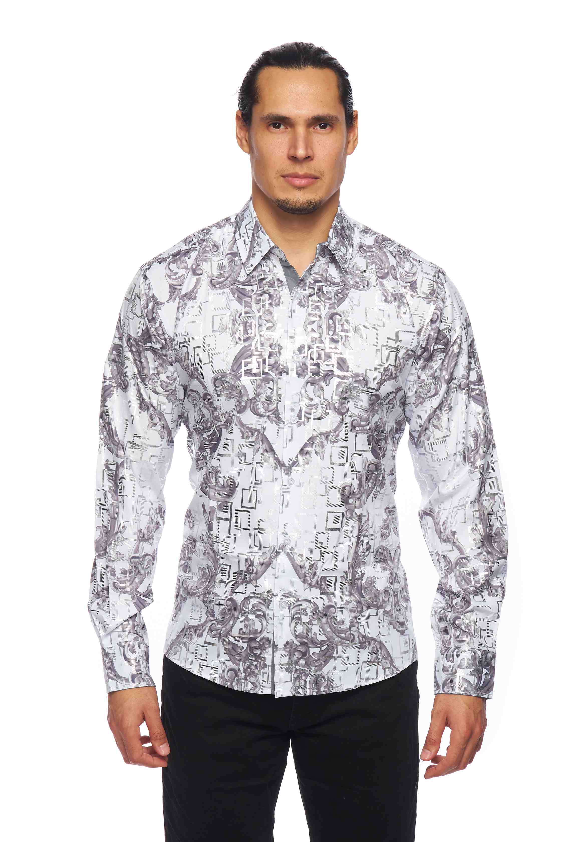 Mens Luxury Brand Printed Silk Like Shirts-HLS2002L-516