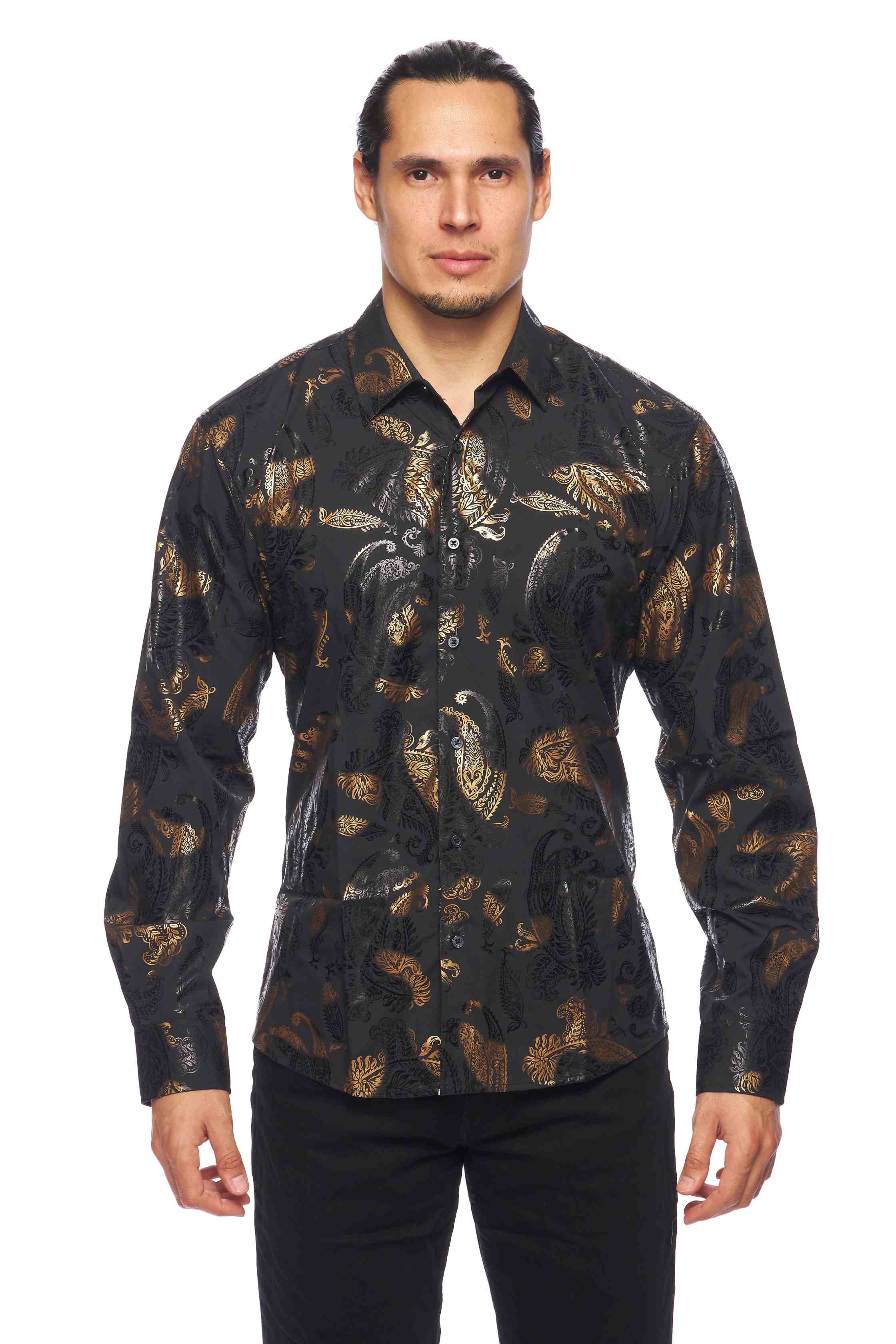 Mens Luxury Brand Printed Silk Like Shirts-HLS2002L-527