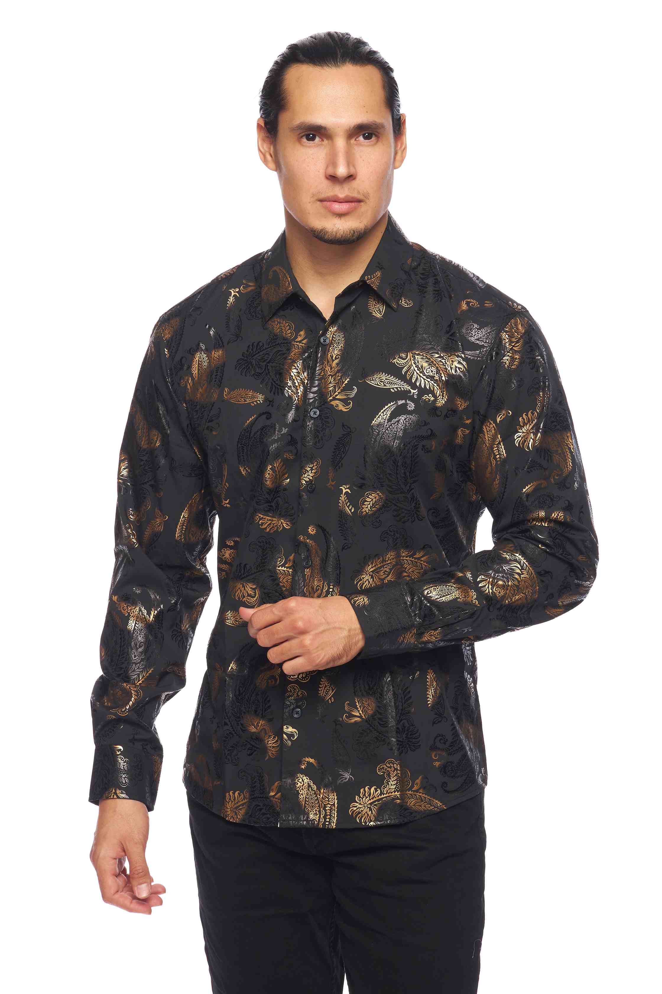 Mens Luxury Brand Printed Silk Like Shirts-HLS2002L-527