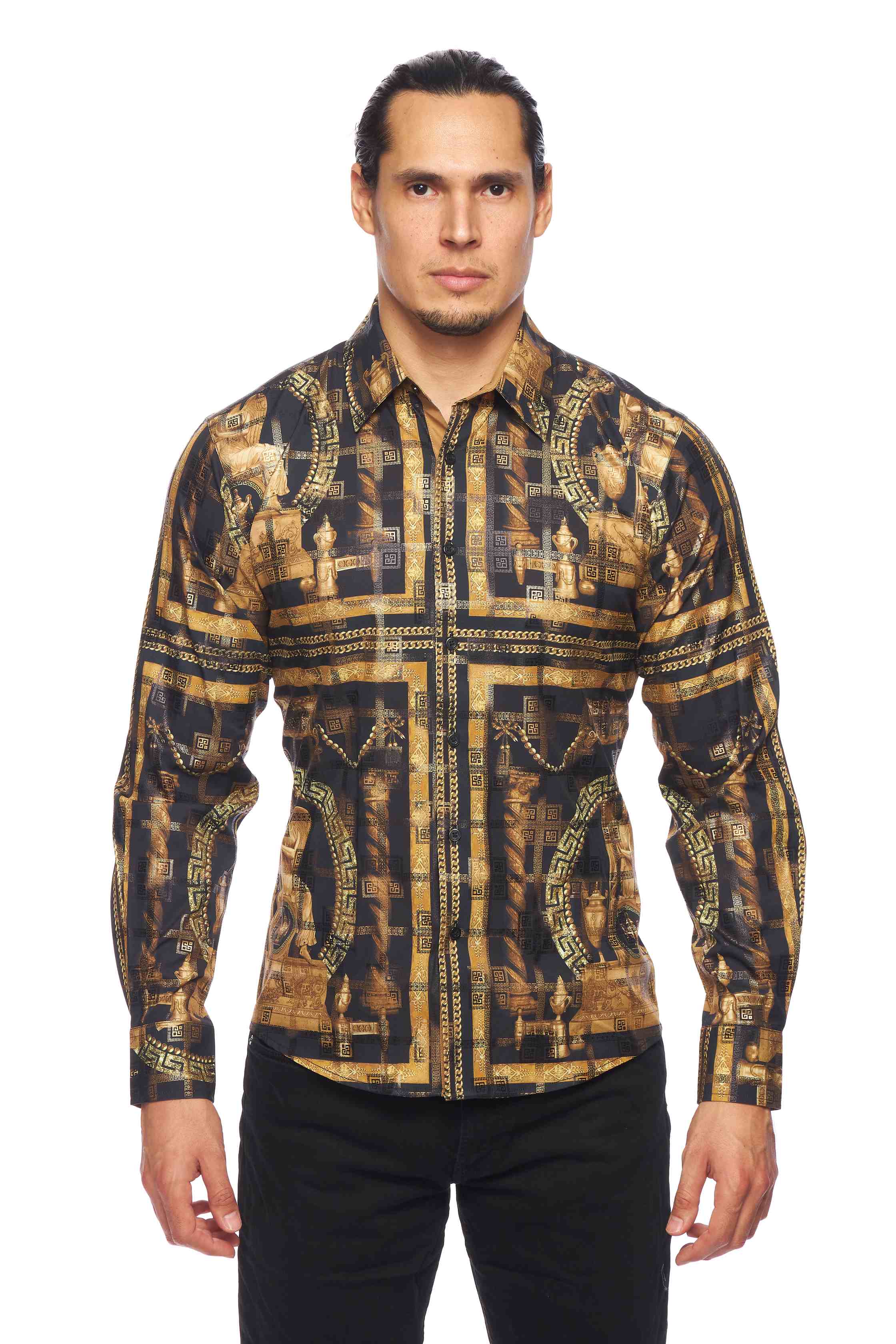 Mens Luxury Brand Printed Silk Like Shirts-HLS2002L-536