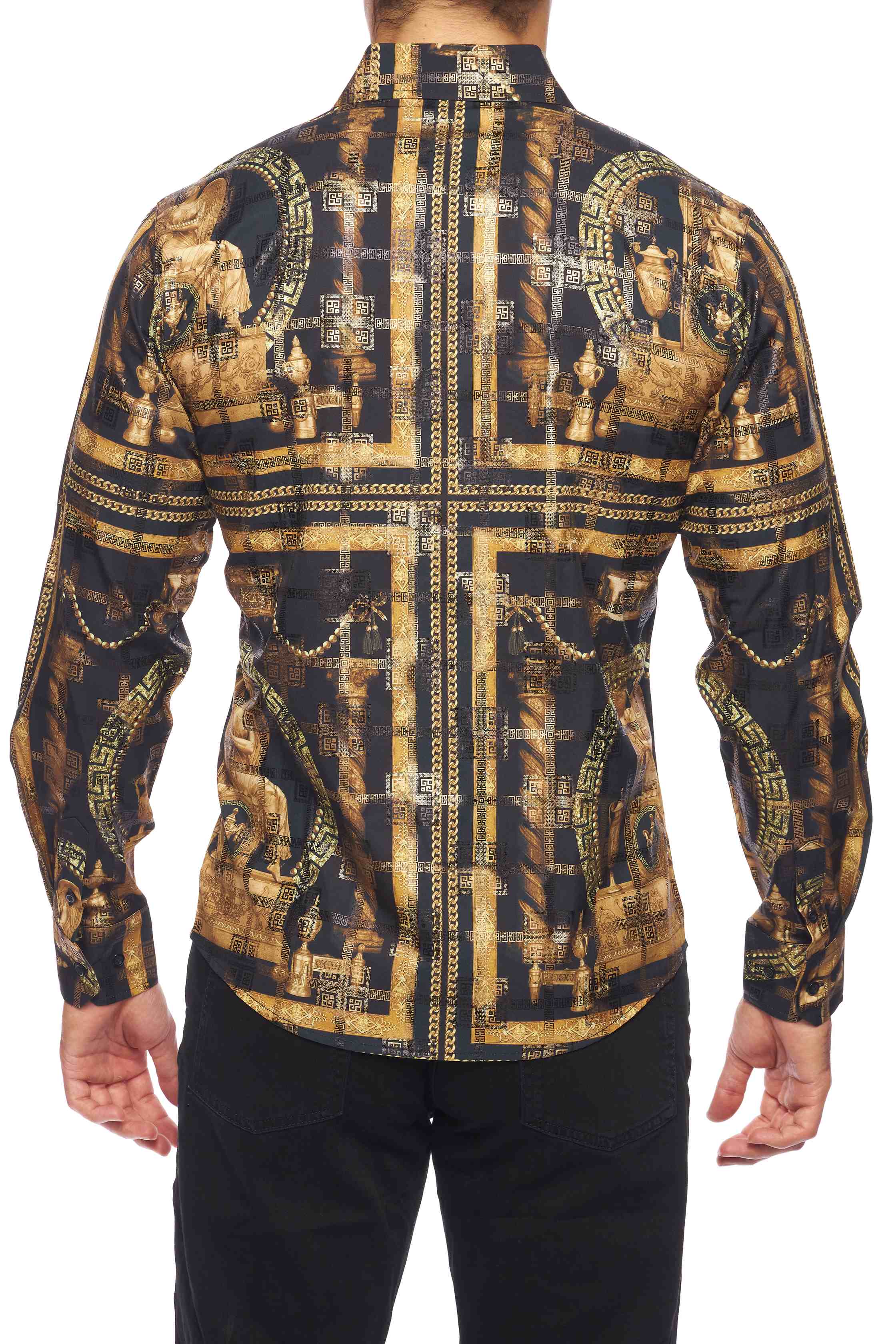 Mens Luxury Brand Printed Silk Like Shirts-HLS2002L-536