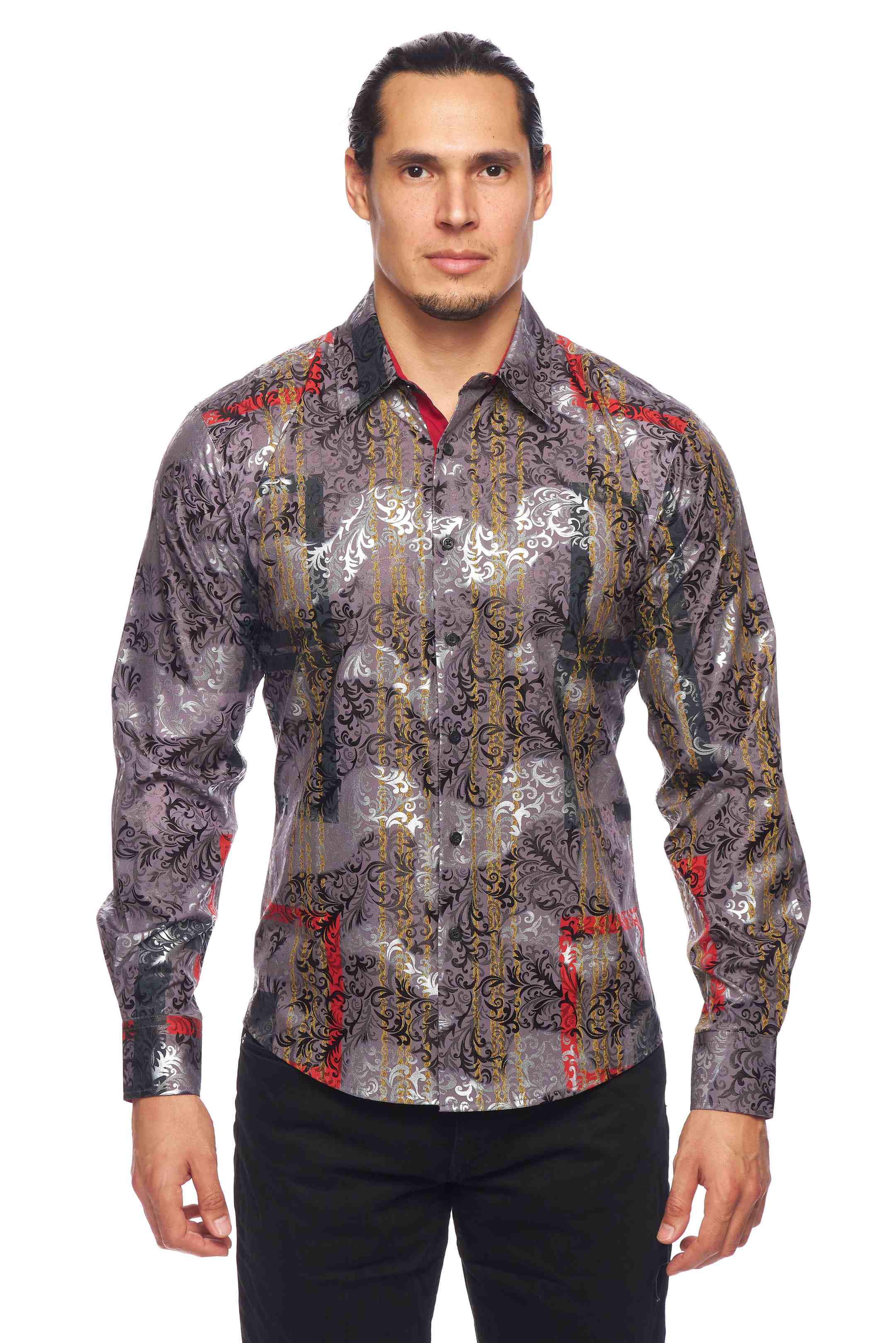 Mens Luxury Brand Printed Silk Like Shirts-HLS2002L-522