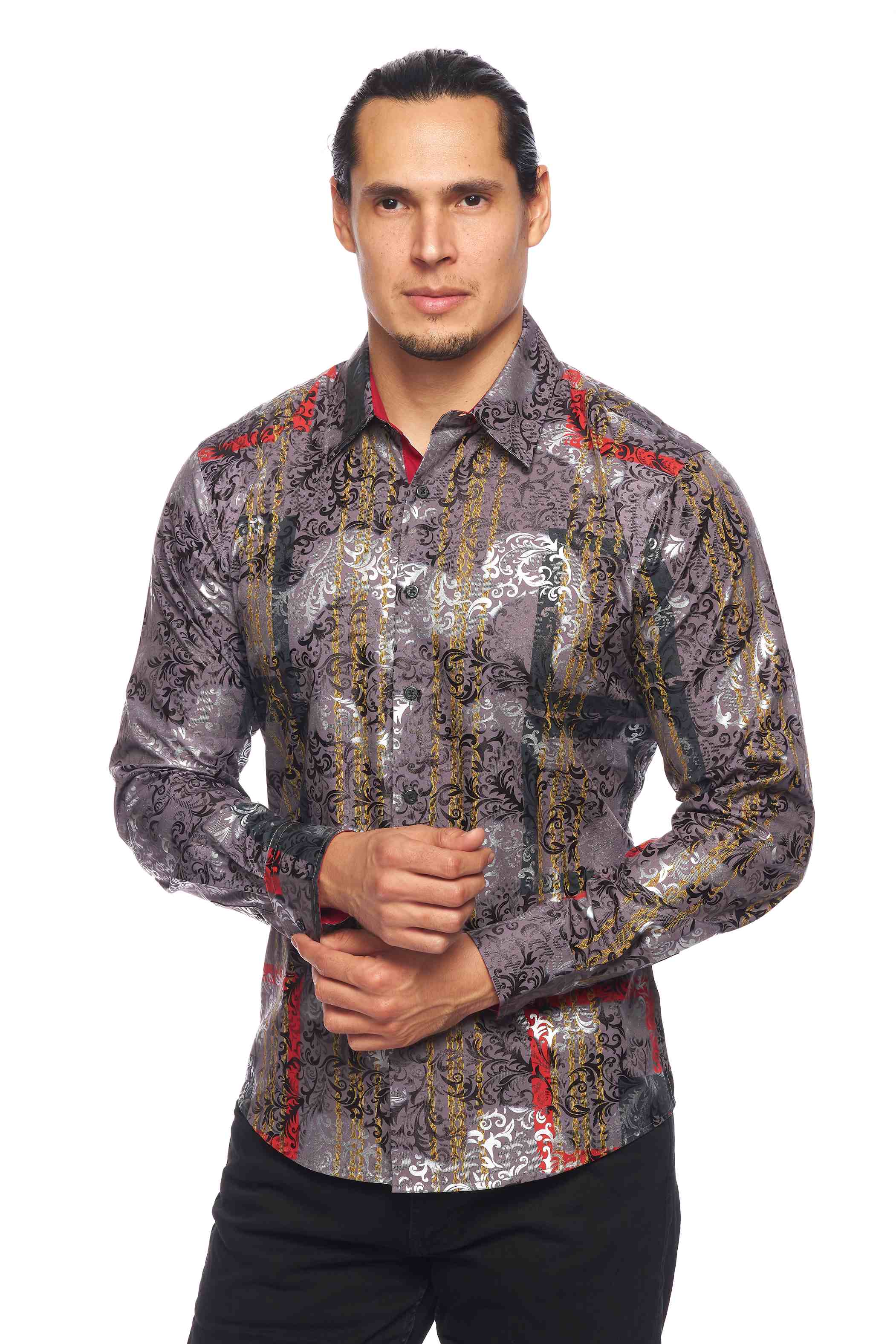 Mens Luxury Brand Printed Silk Like Shirts-HLS2002L-522