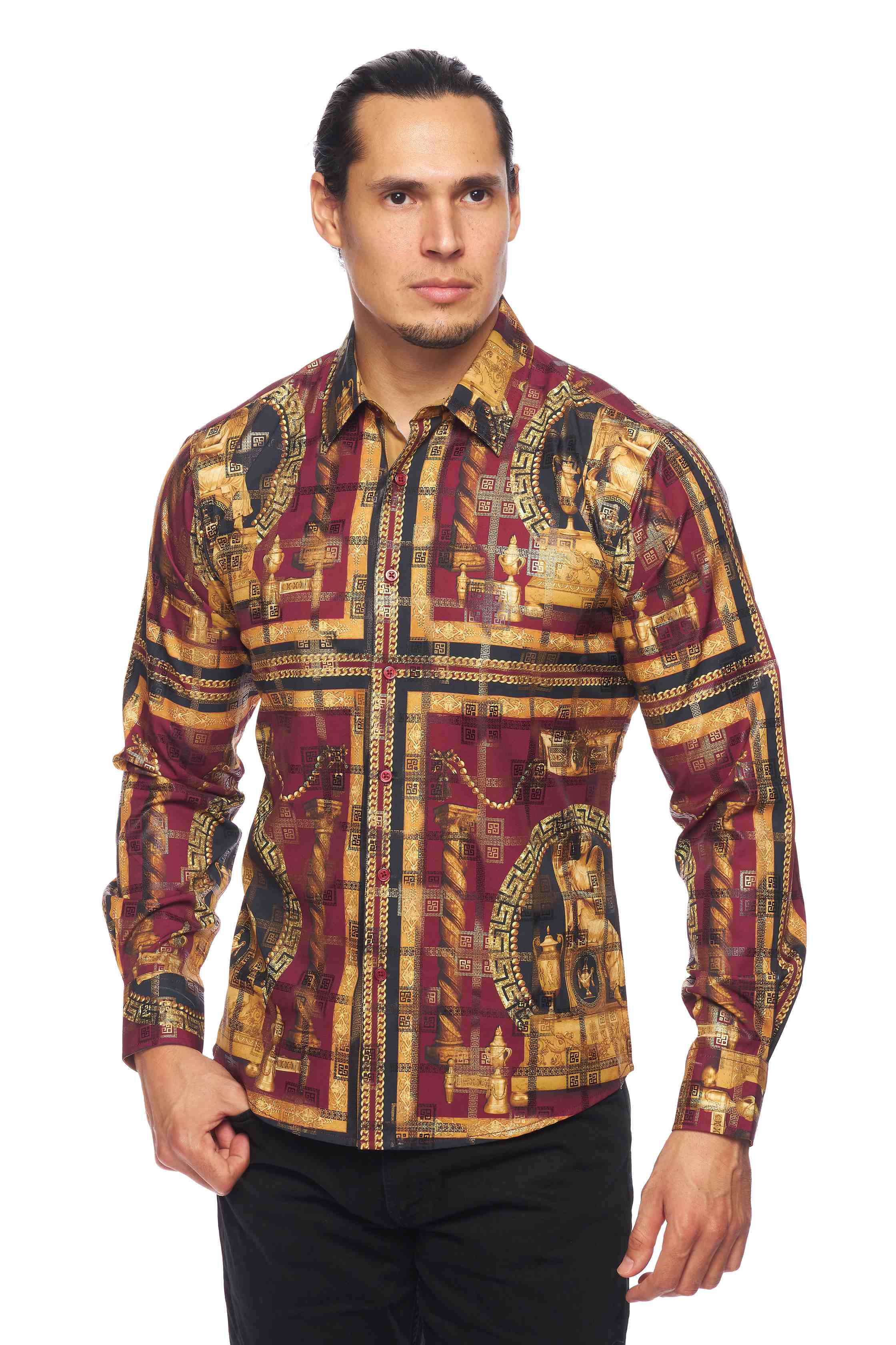 Mens Luxury Brand Printed Silk Like Shirts-HLS2002L-529