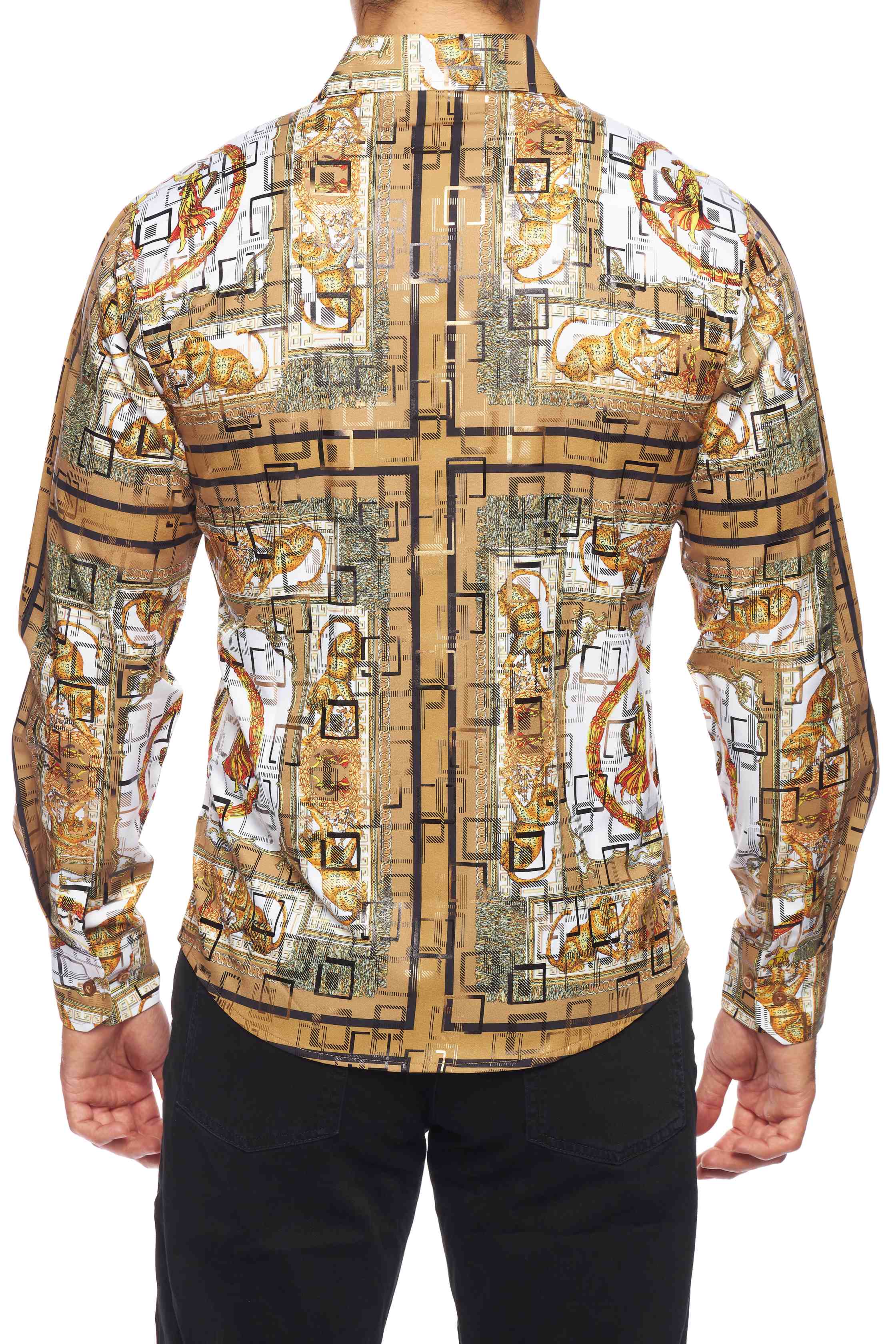 Mens Luxury Brand Printed Silk Like Shirts-HLS2002L-535