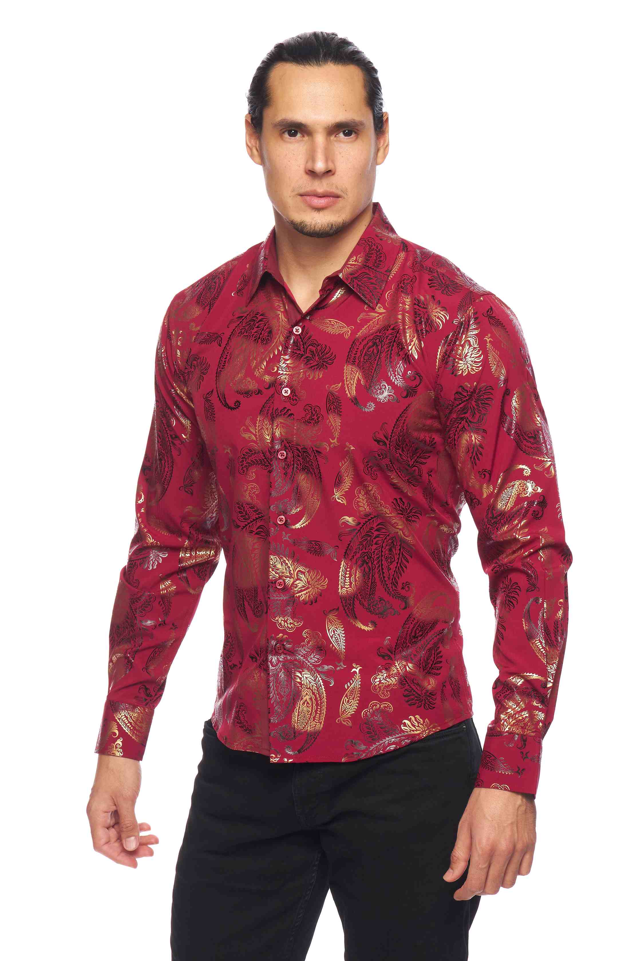 Mens Luxury Brand Printed Silk Like Shirts-HLS2002L-526