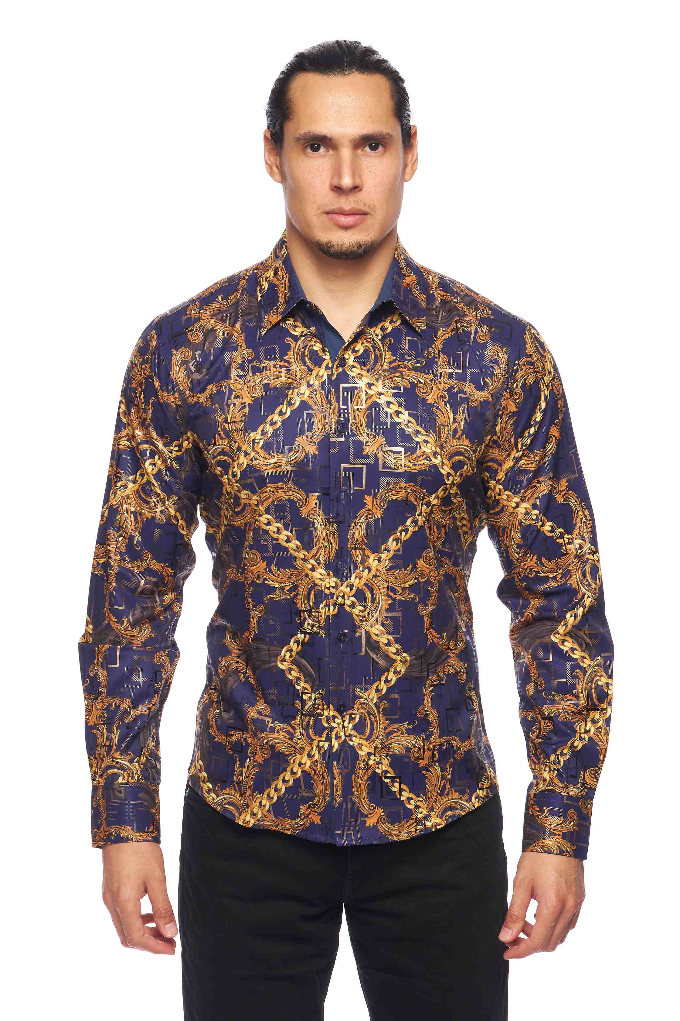 Mens Luxury Brand Printed Silk Like Shirts-HLS2002L-531