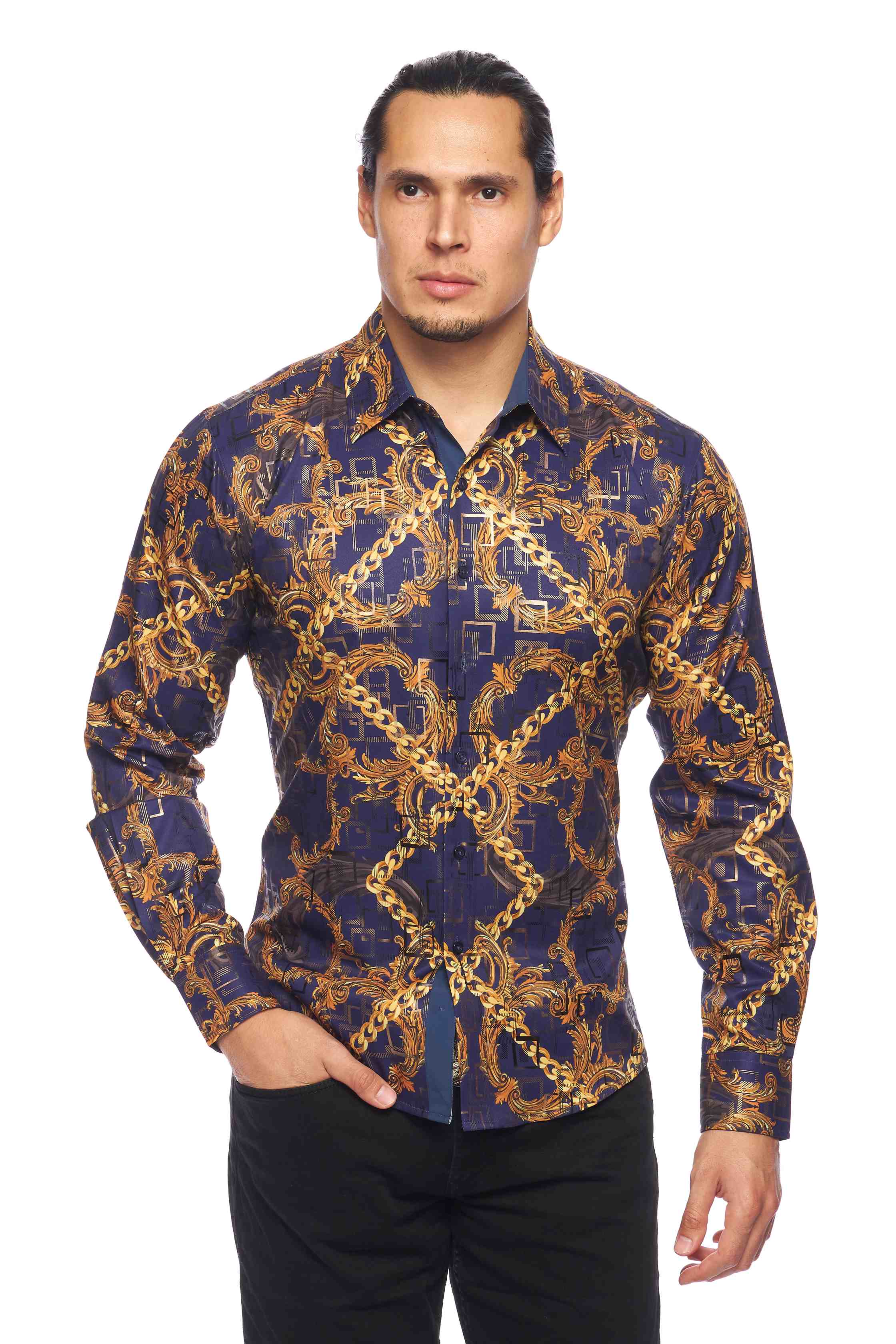 Mens Luxury Brand Printed Silk Like Shirts-HLS2002L-531