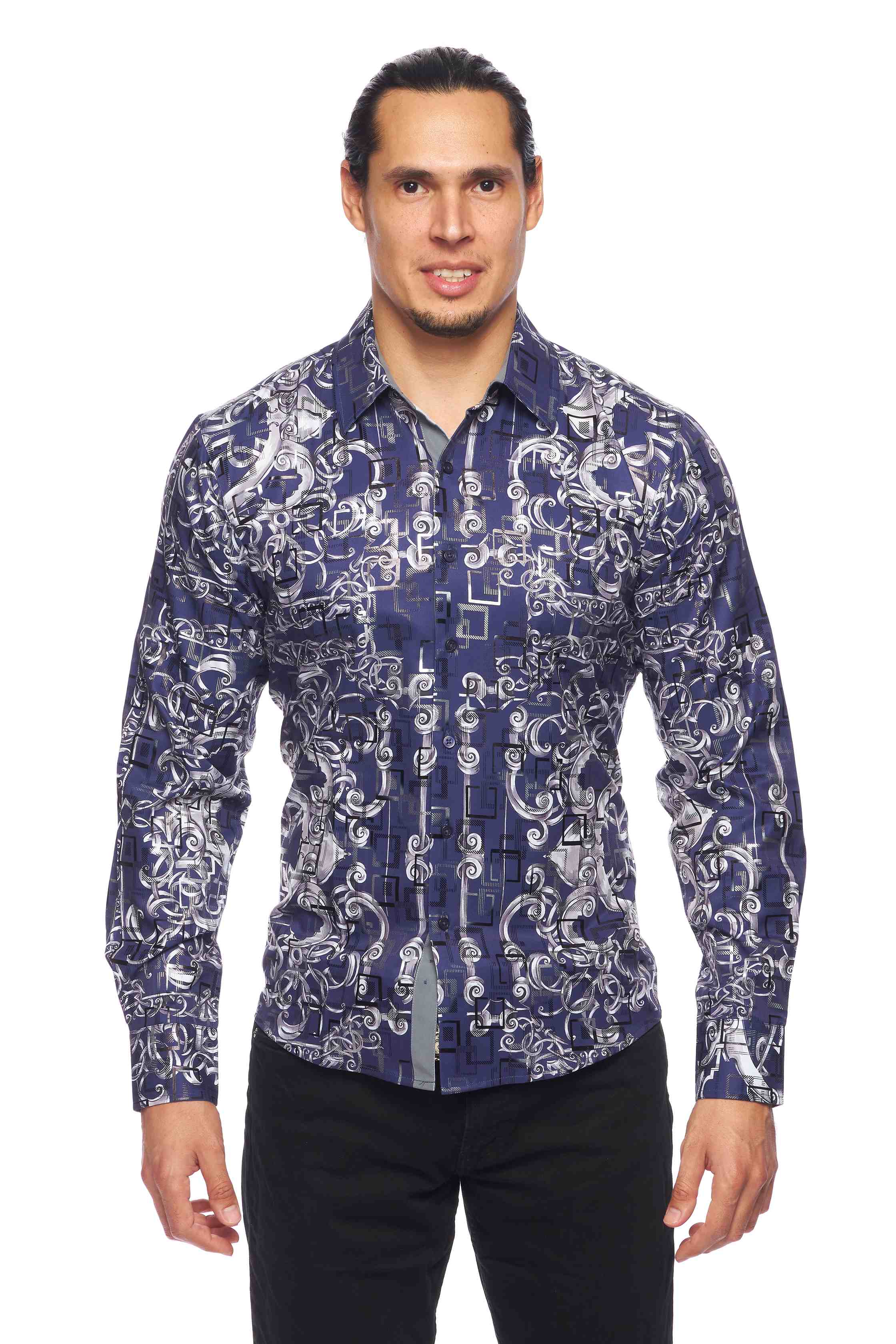 Mens Luxury Brand Printed Silk Like Shirts-HLS2002L-520