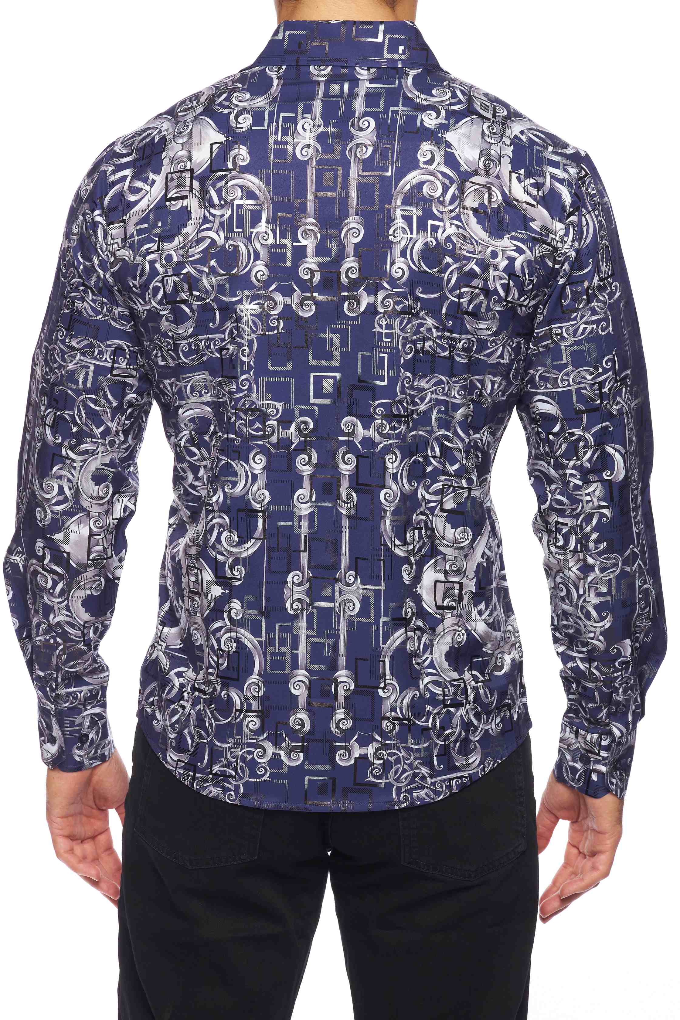 Mens Luxury Brand Printed Silk Like Shirts-HLS2002L-520