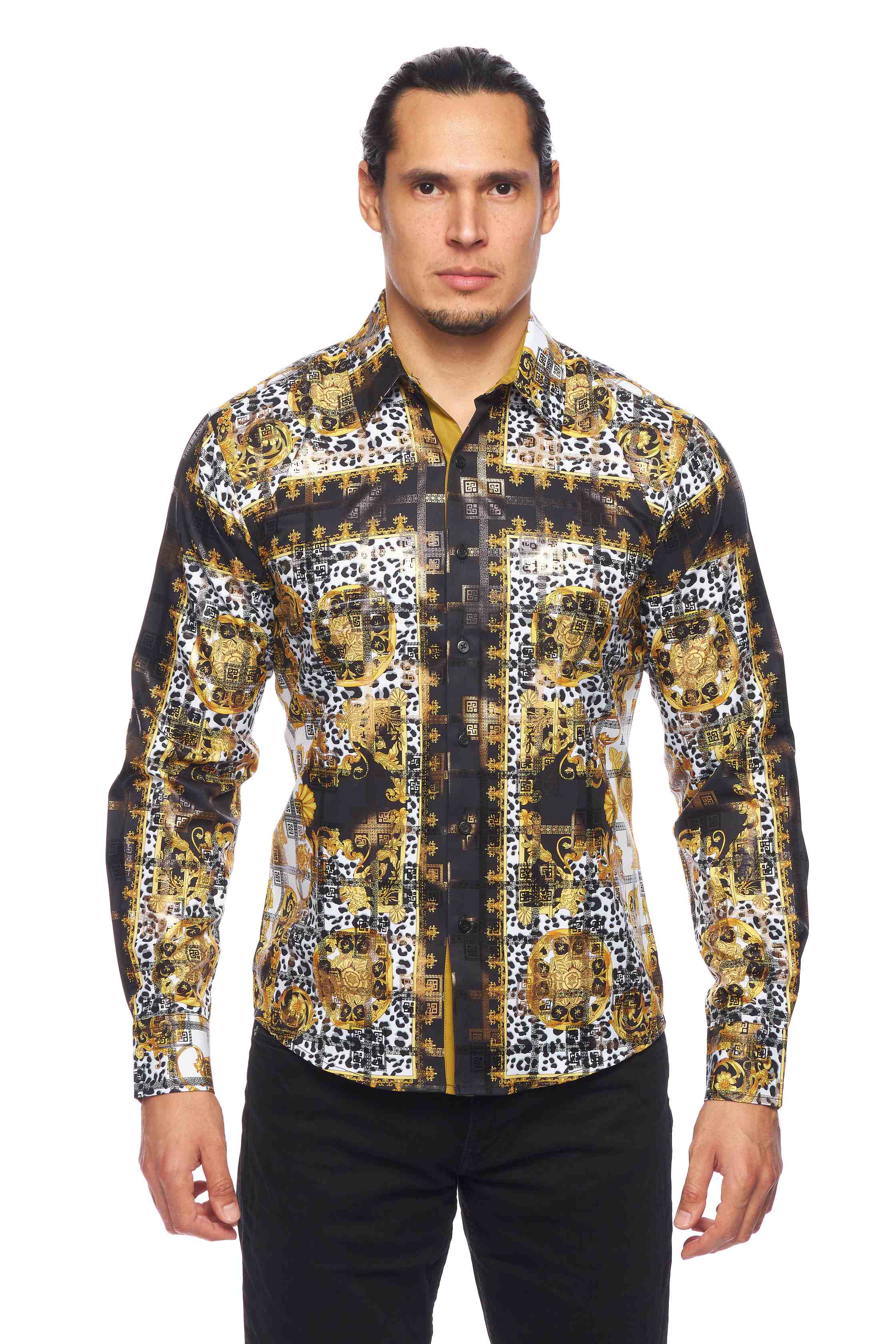 Mens Luxury Brand Printed Silk Like Shirts-HLS2002L-519