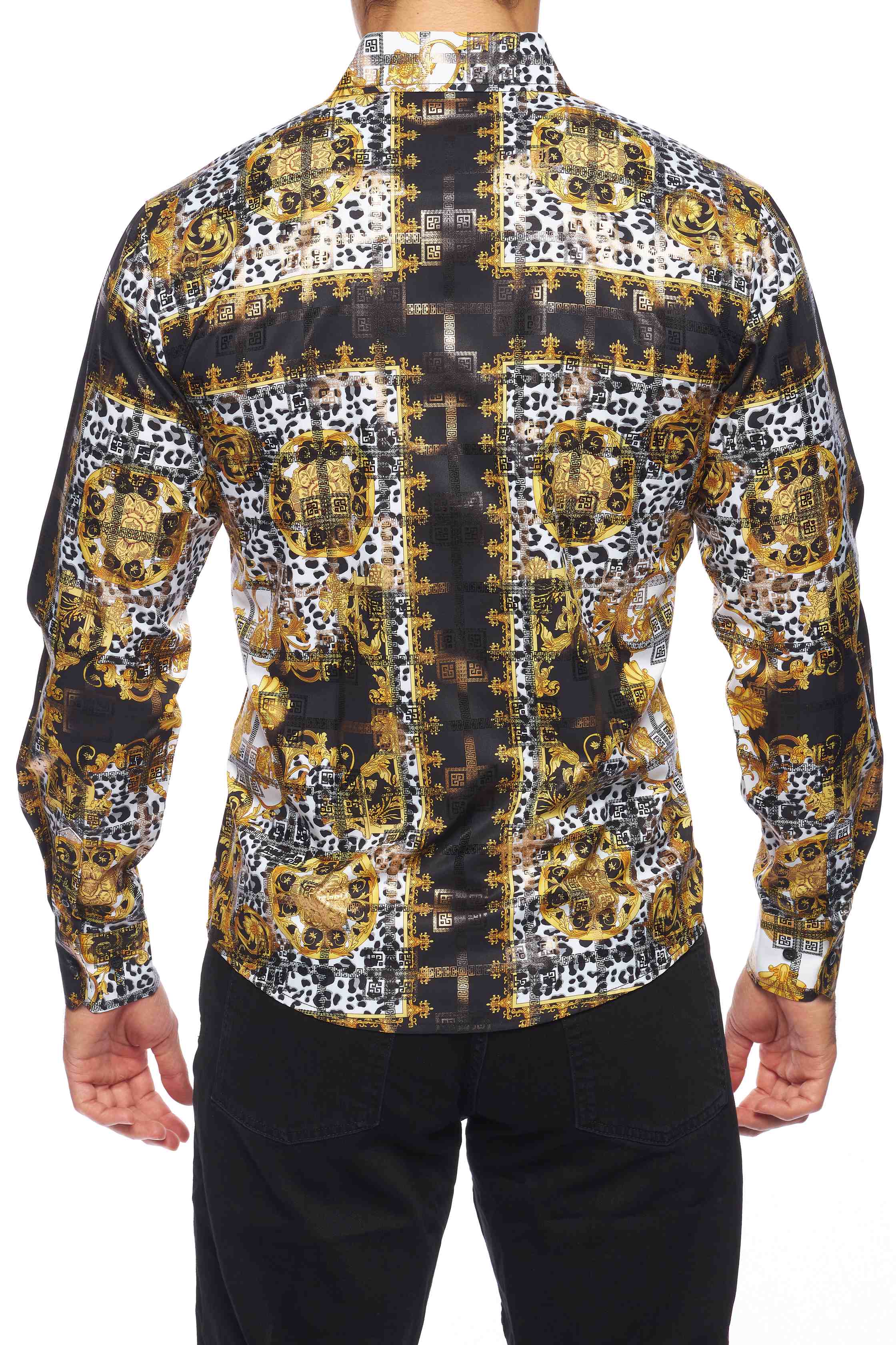 Mens Luxury Brand Printed Silk Like Shirts-HLS2002L-519