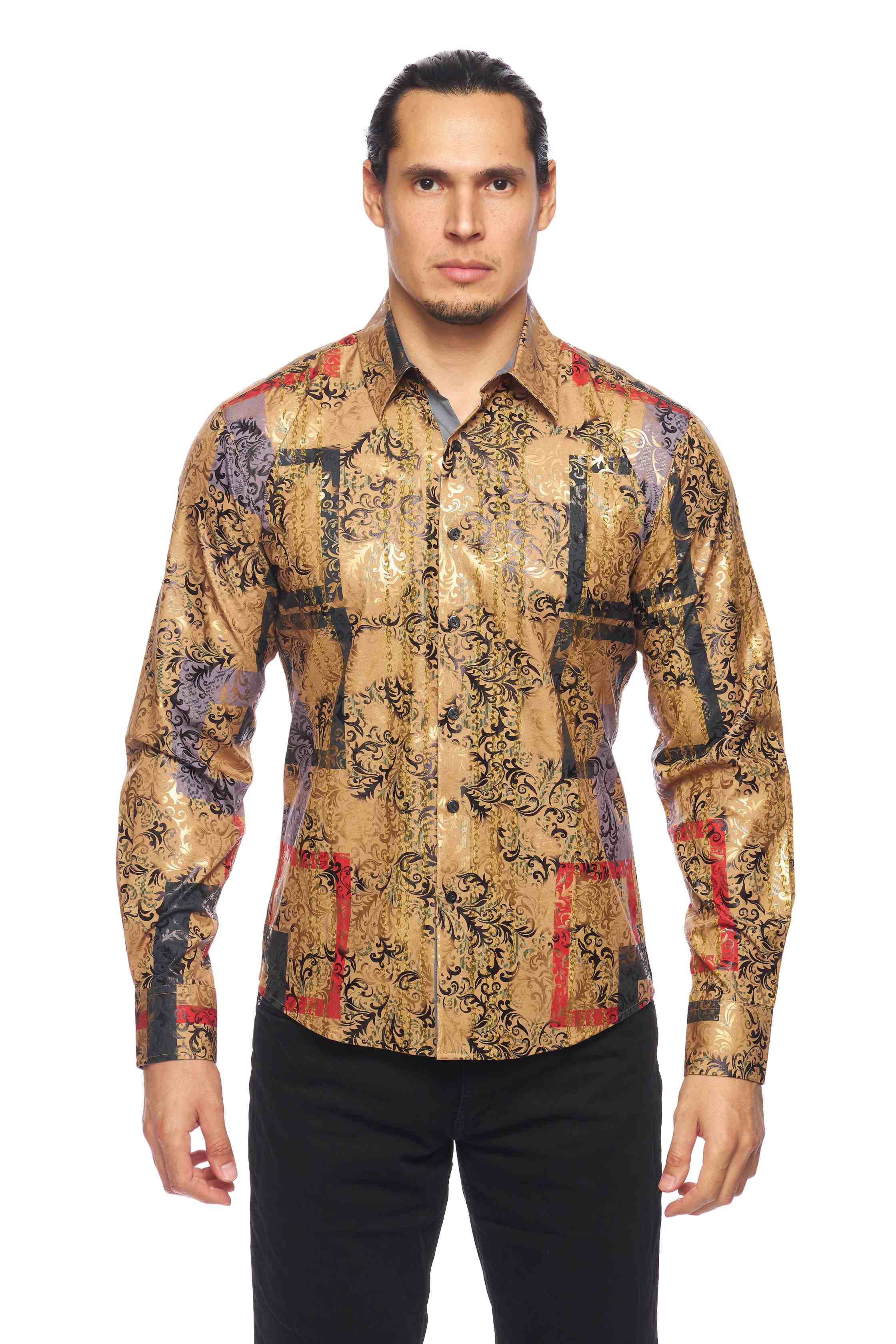 Mens Luxury Brand Printed Silk Like Shirts-HLS2002L-521