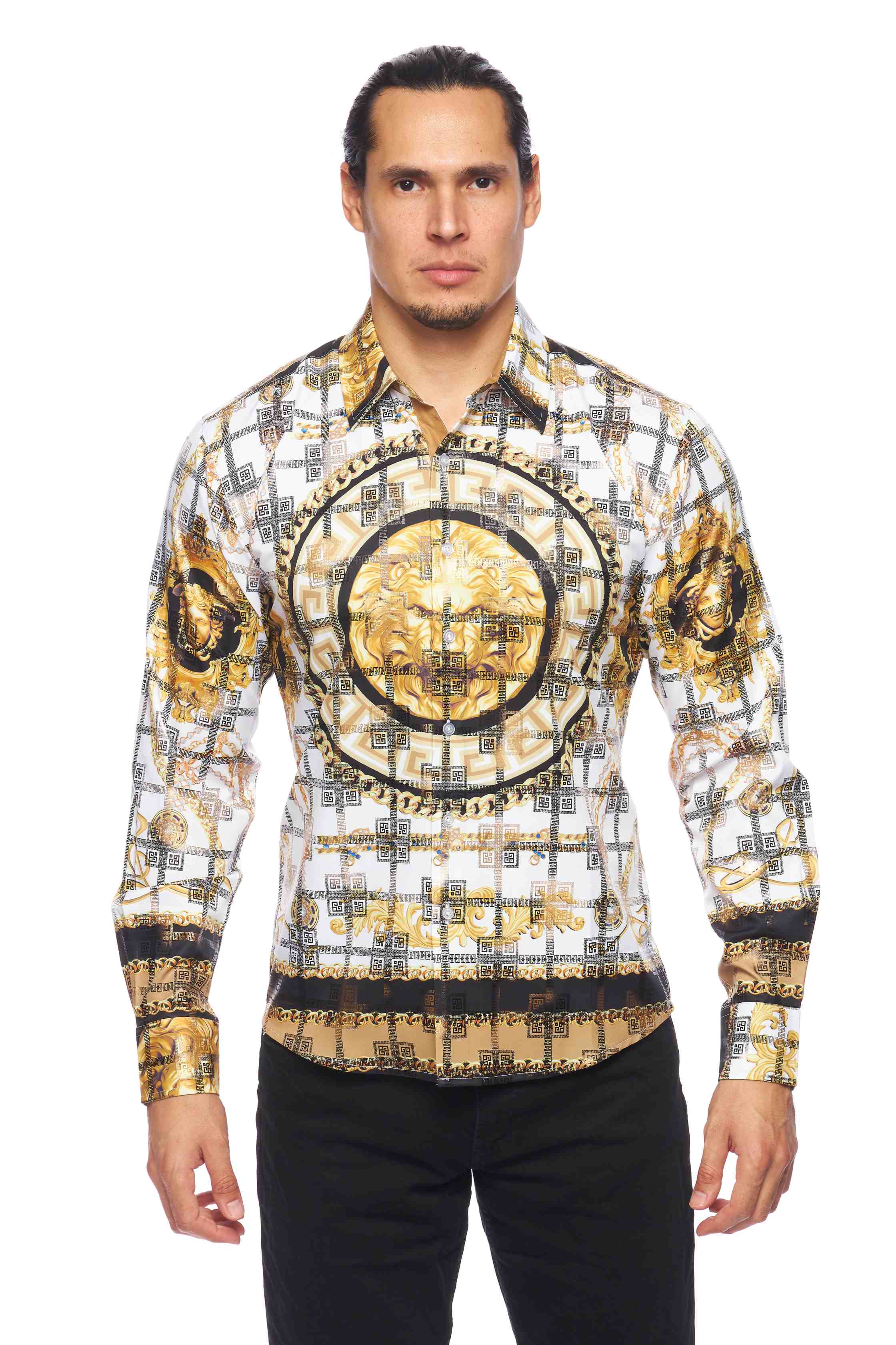 Mens Luxury Brand Printed Silk Like Shirts-HLS2002L-523