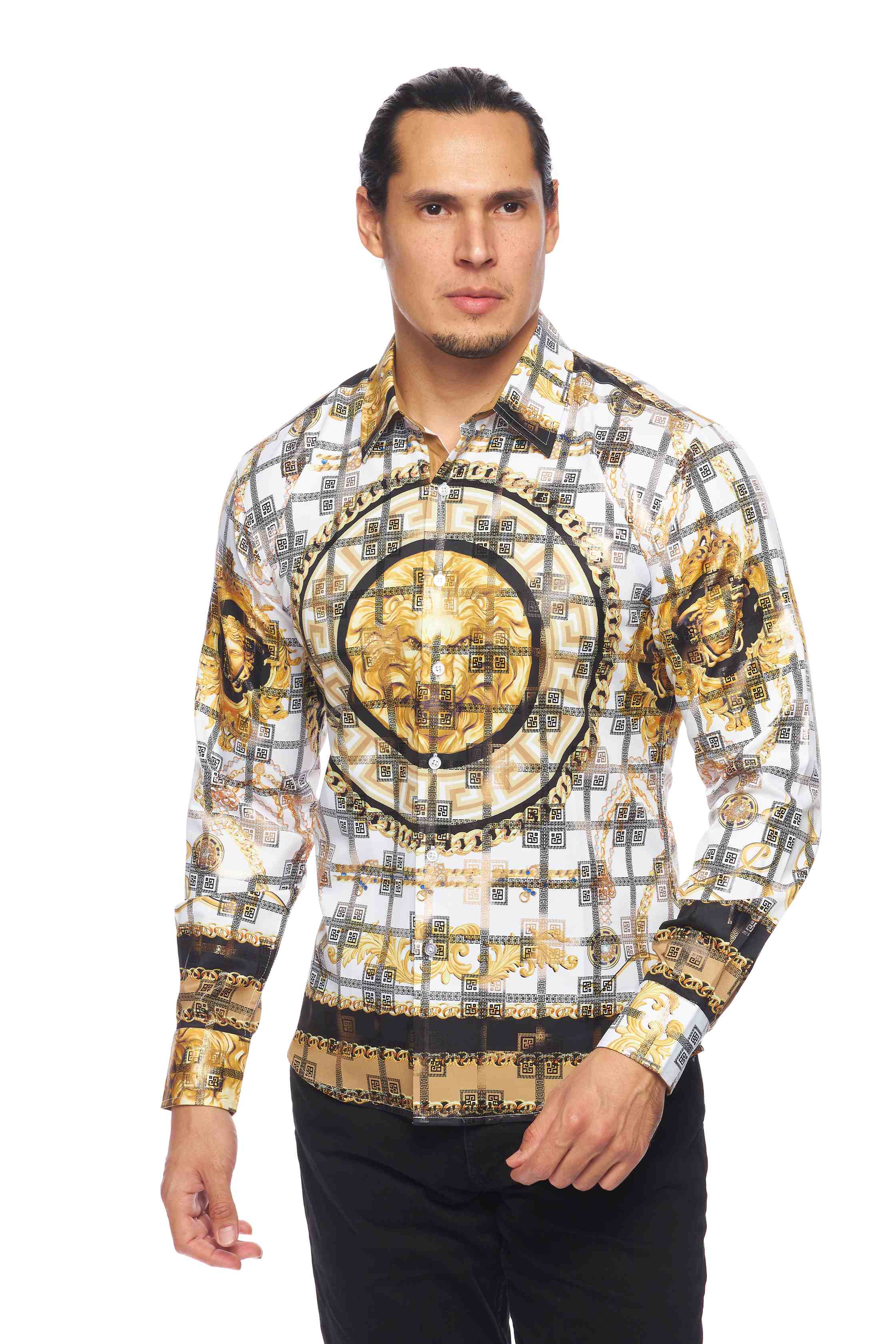 Mens Luxury Brand Printed Silk Like Shirts-HLS2002L-523