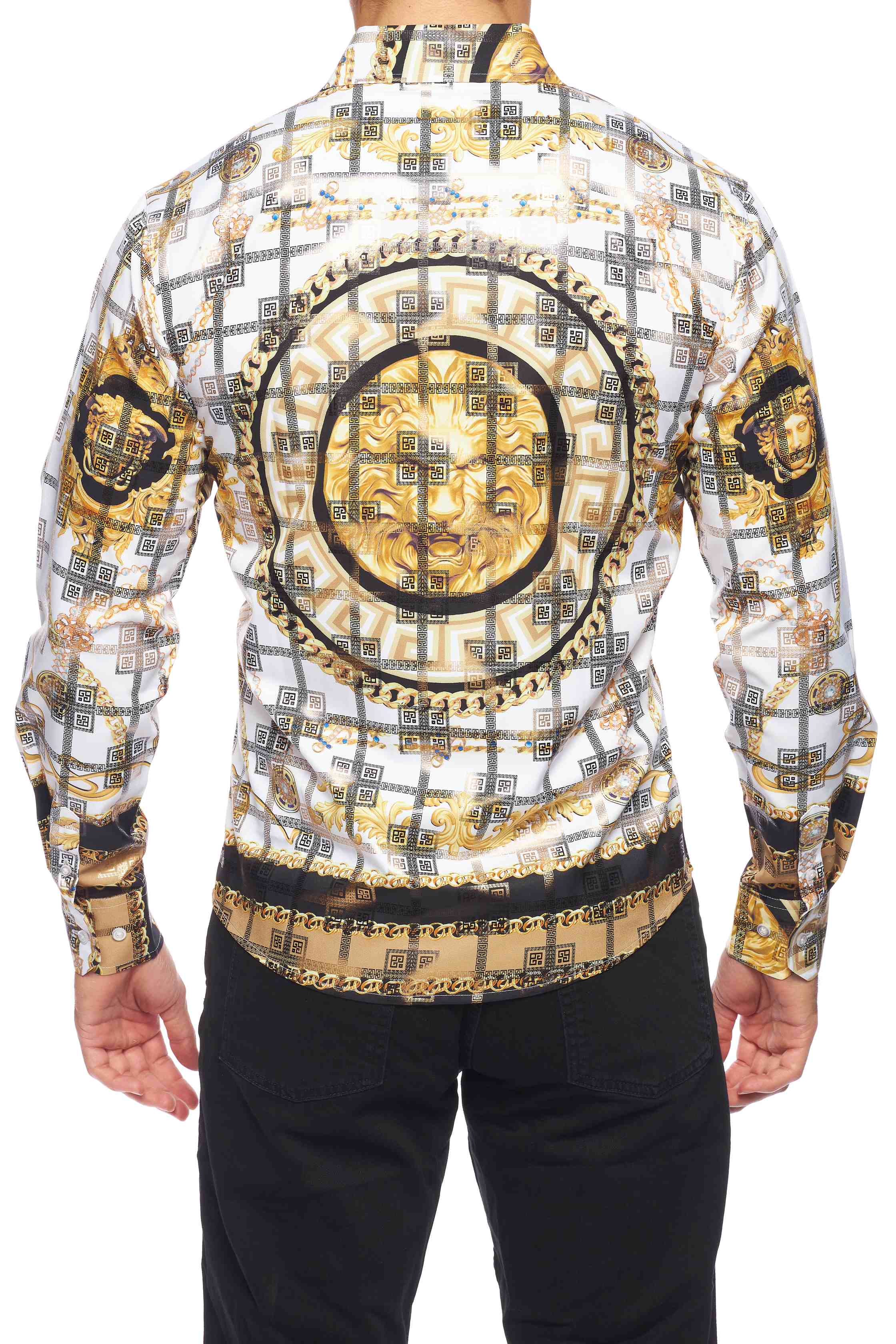 Mens Luxury Brand Printed Silk Like Shirts-HLS2002L-523