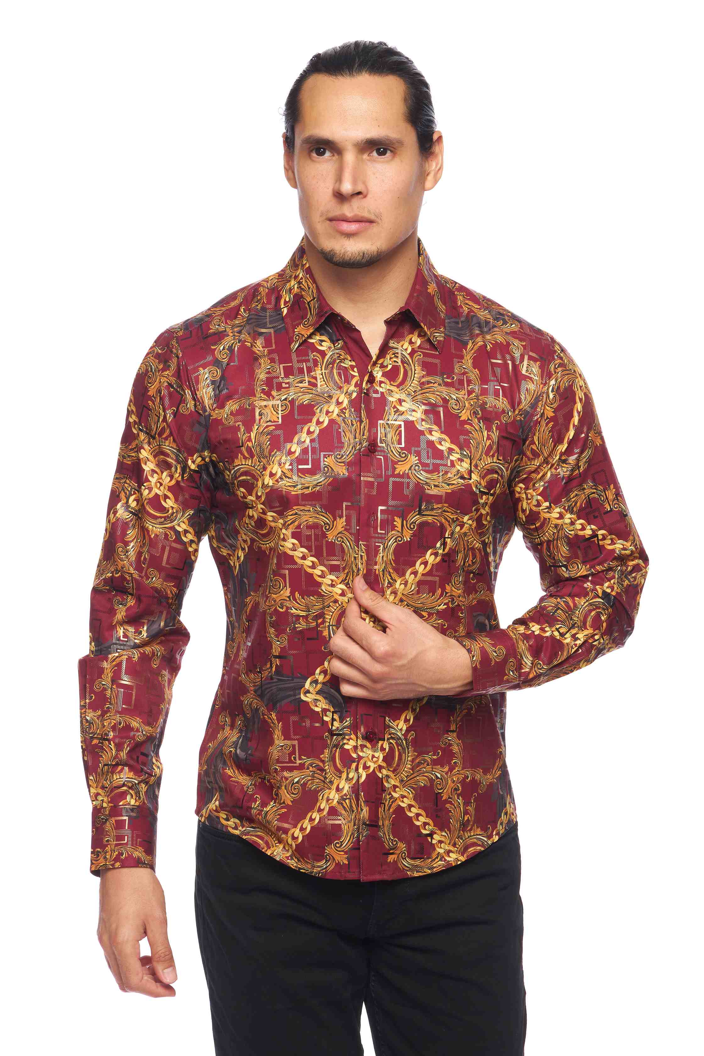 Mens Luxury Brand Printed Silk Like Shirts-HLS2002L-532