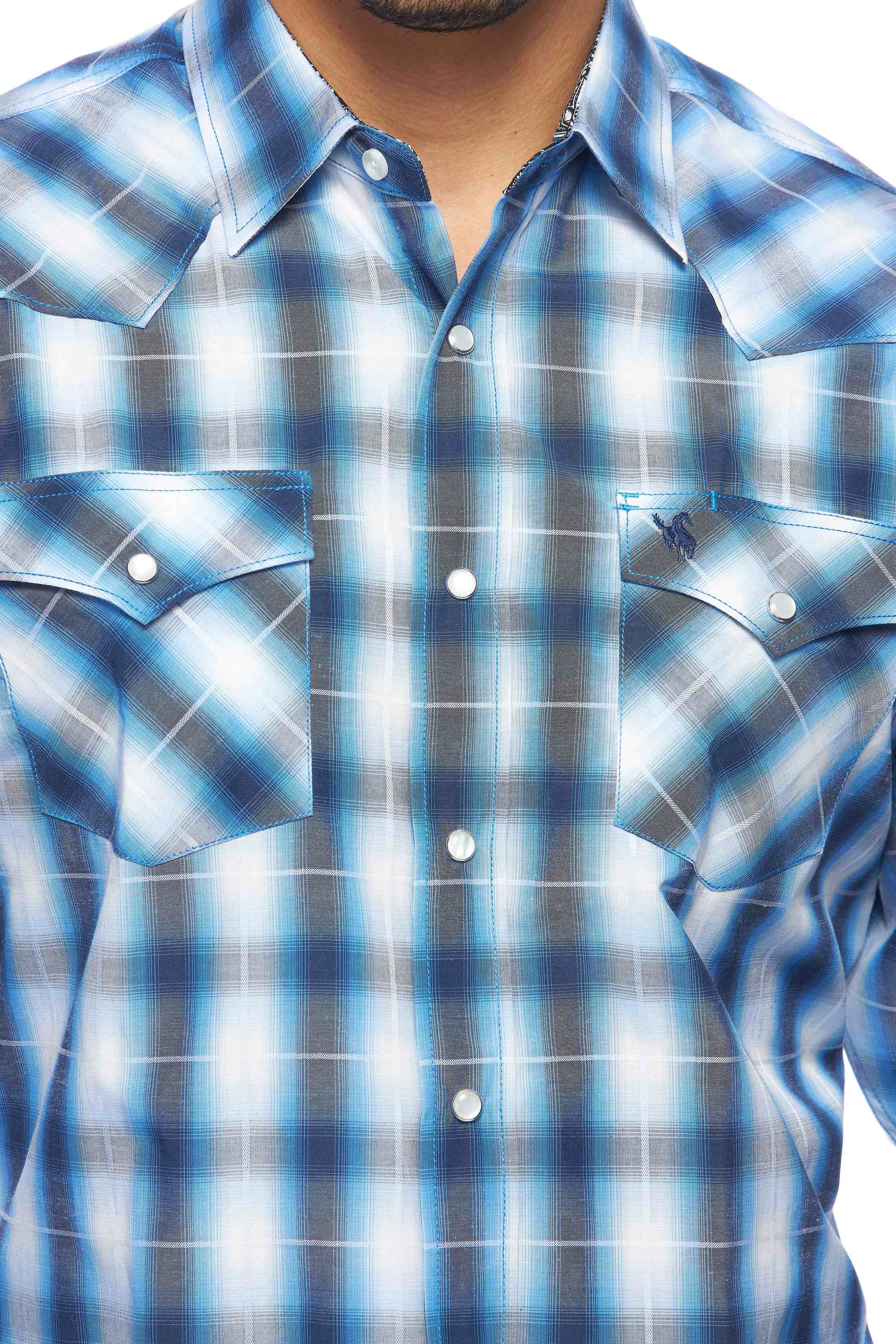 Men's Western Long Sleeve Pearl Snap Plaid Shirt-PS400-461