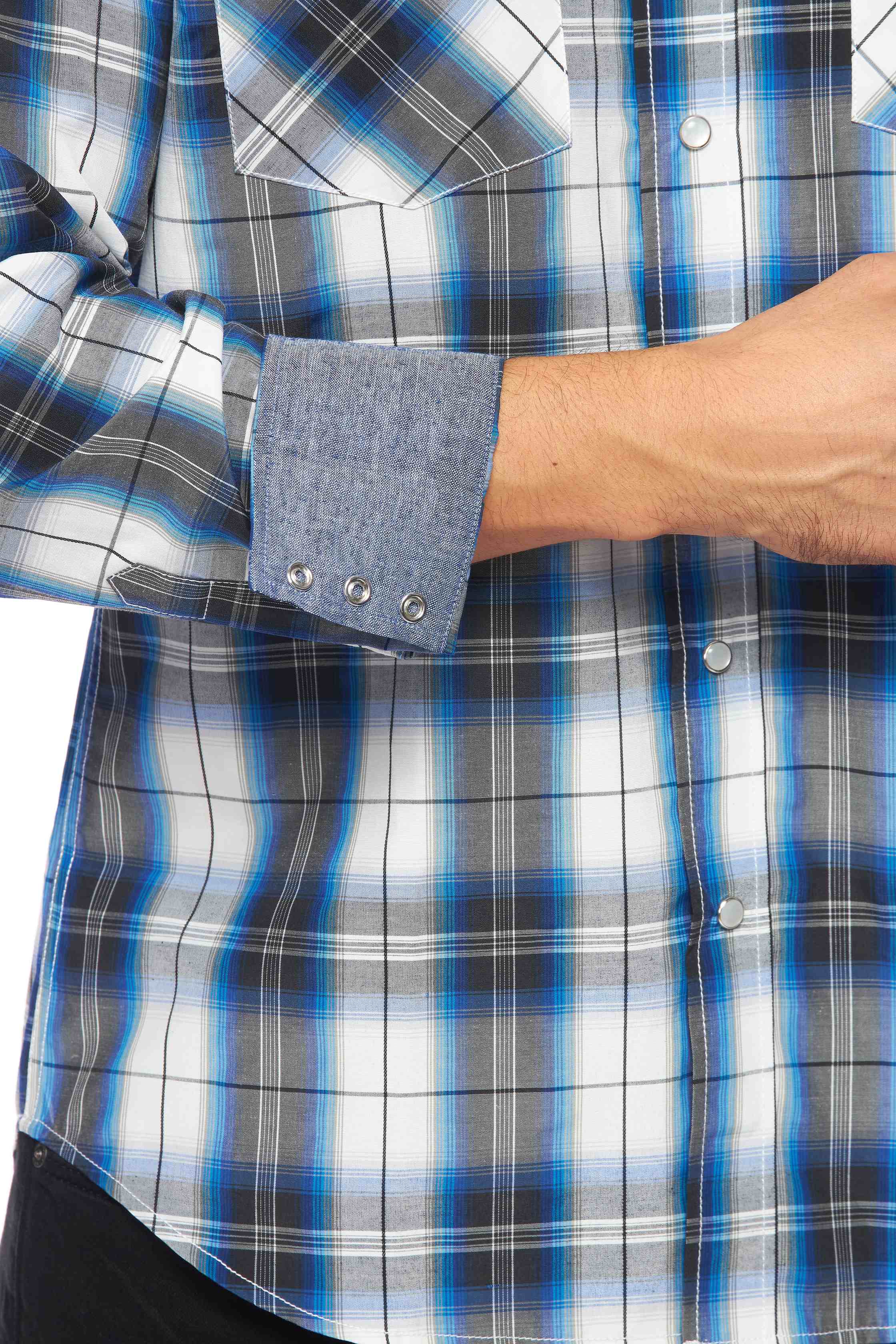 Men's Western Long Sleeve Pearl Snap Plaid Shirt -PS400-471