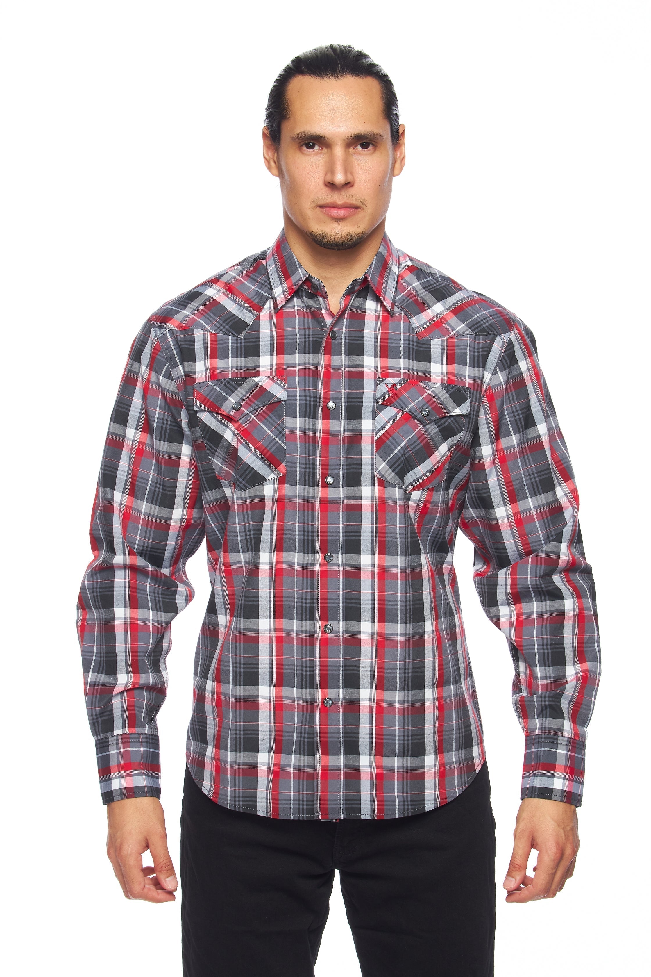 Men's Western Long Sleeve Pearl Snap Plaid Shirt - PS400-402