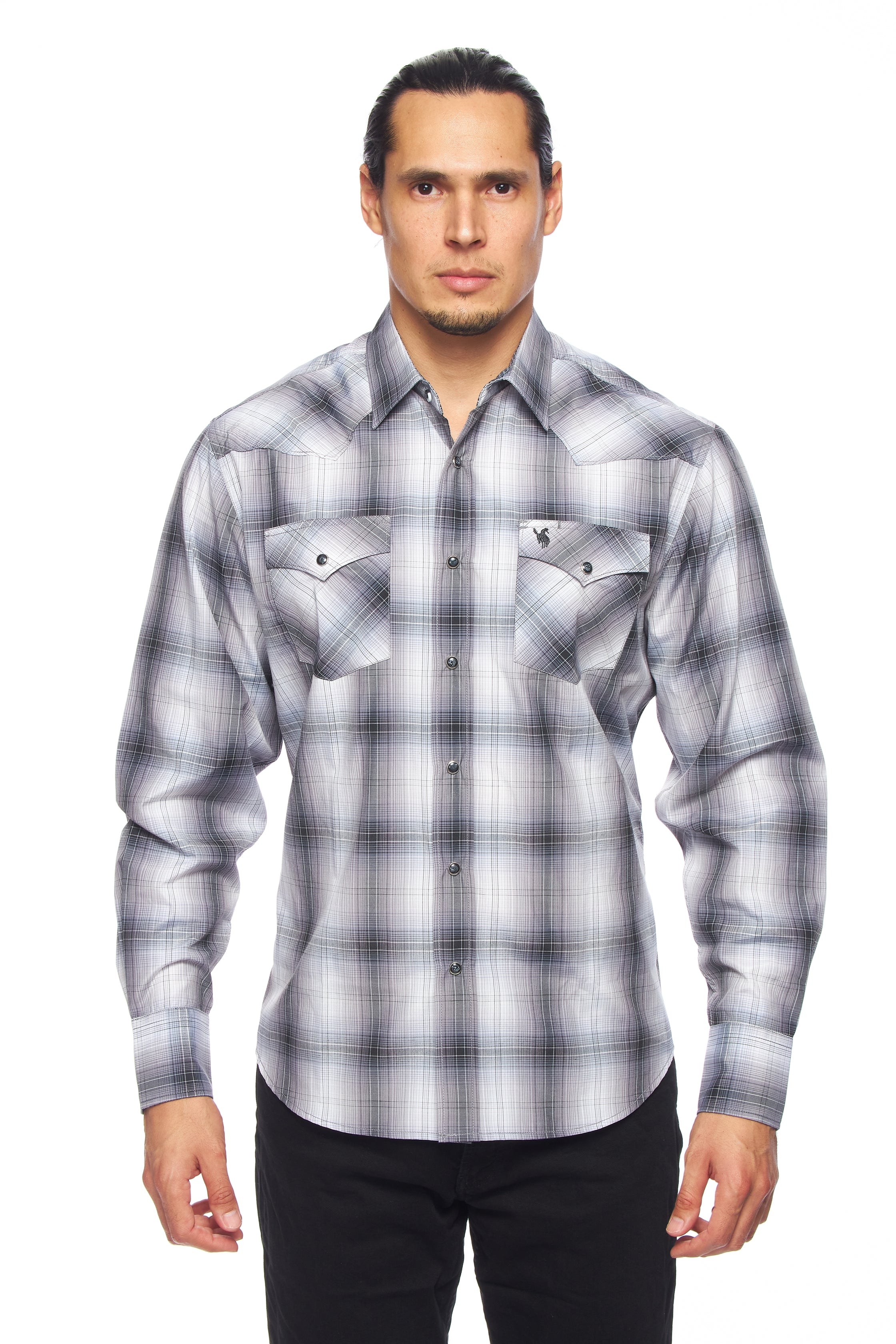 Men's Western Long Sleeve Pearl Snap Plaid Shirt-PS400-453