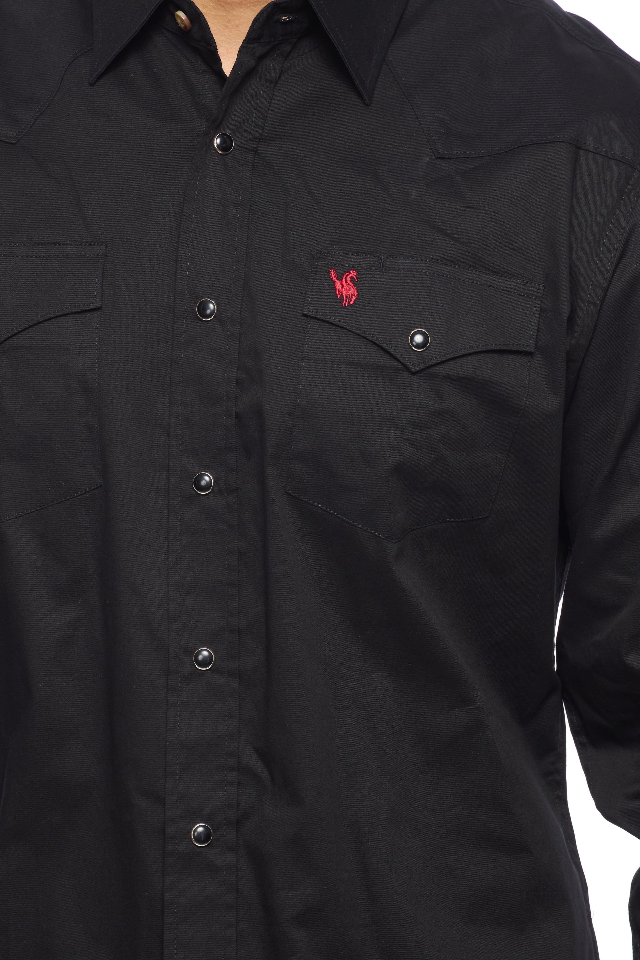 Men's Western Solid Twill Shirt-AC108L-BLACK-RED