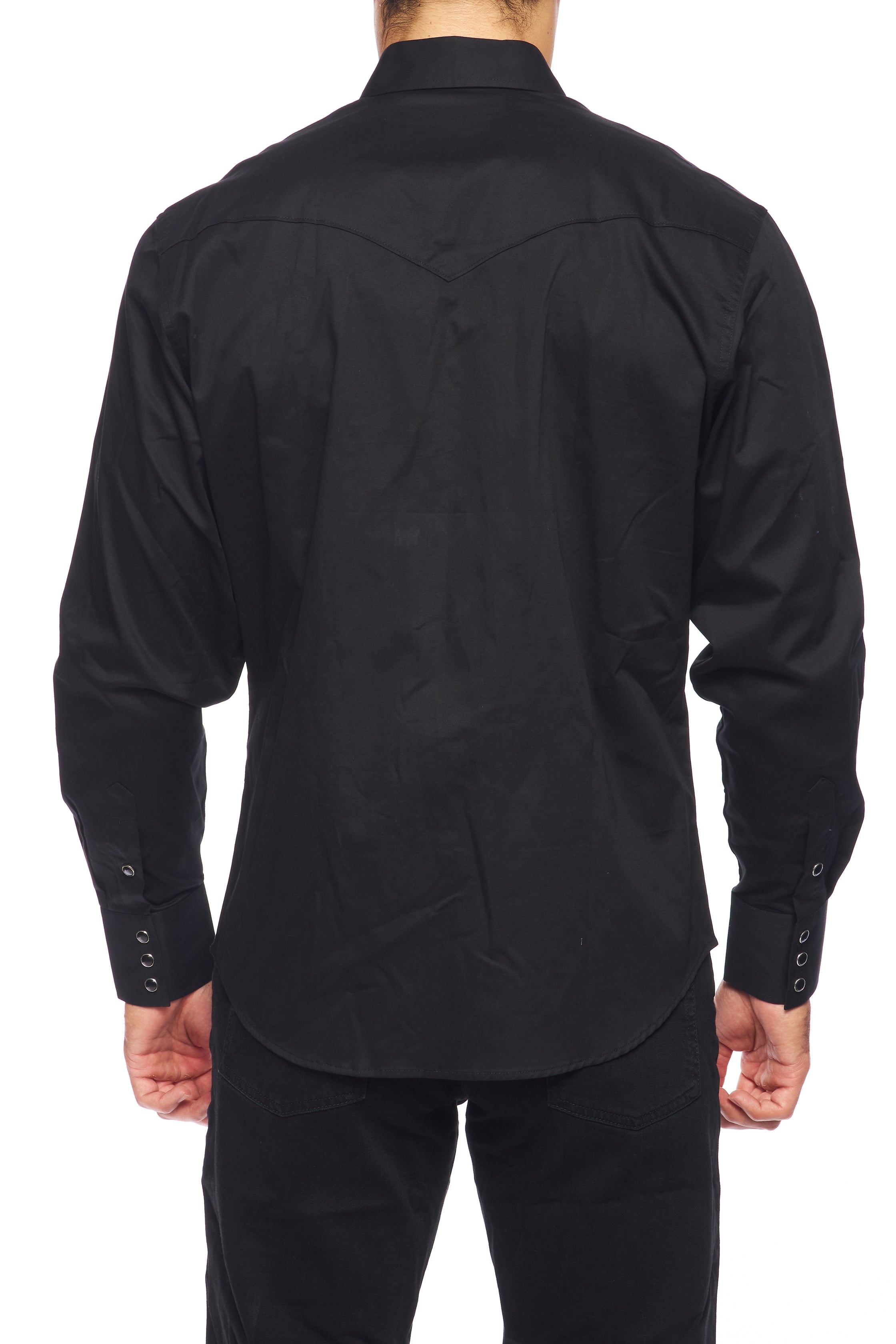 Men's Western Solid Twill Shirt-AC108L-BLACK-RED