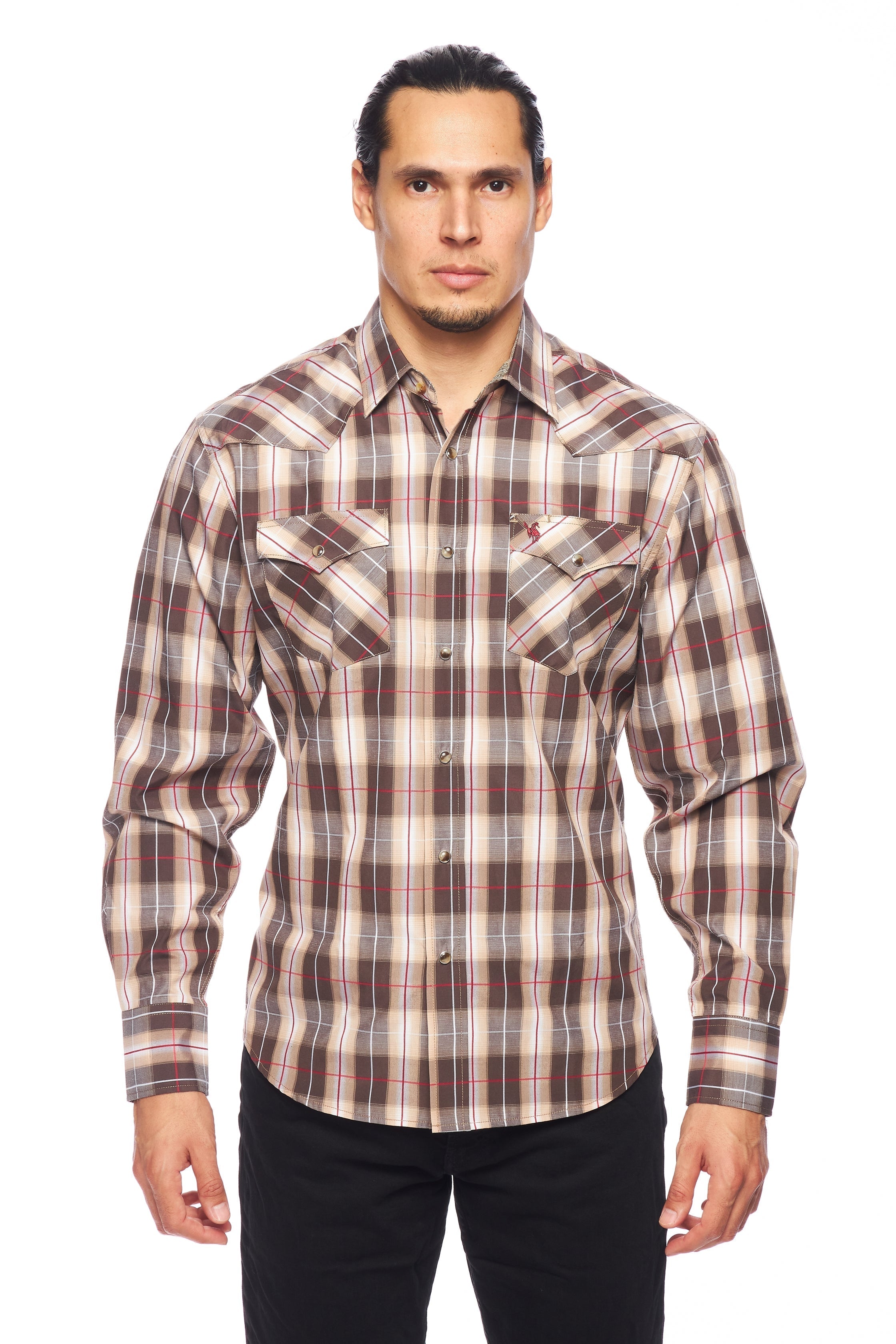 Men's Western Long Sleeve Pearl Snap Plaid Shirt -PS400-427