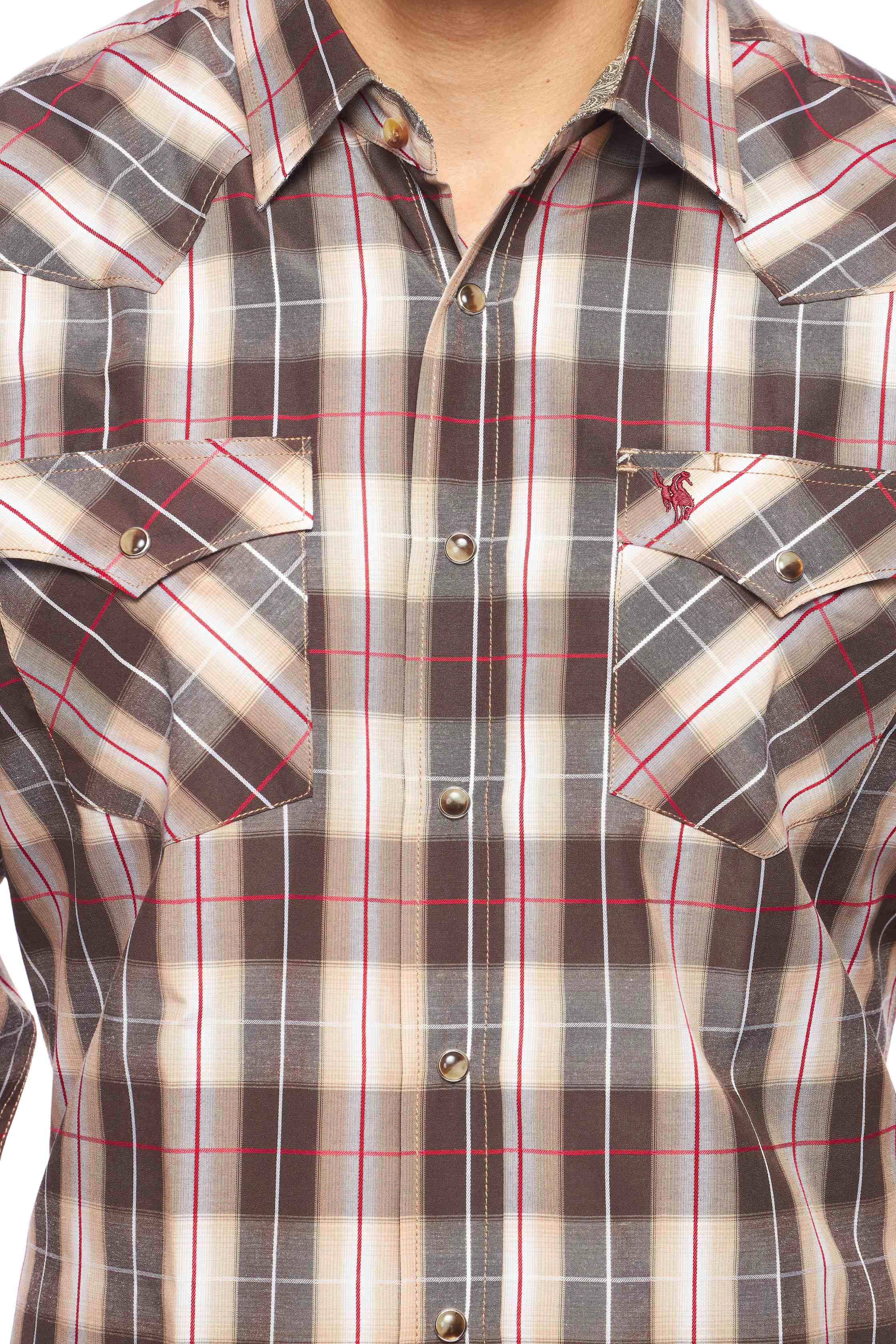 Men's Western Long Sleeve Pearl Snap Plaid Shirt -PS400-427