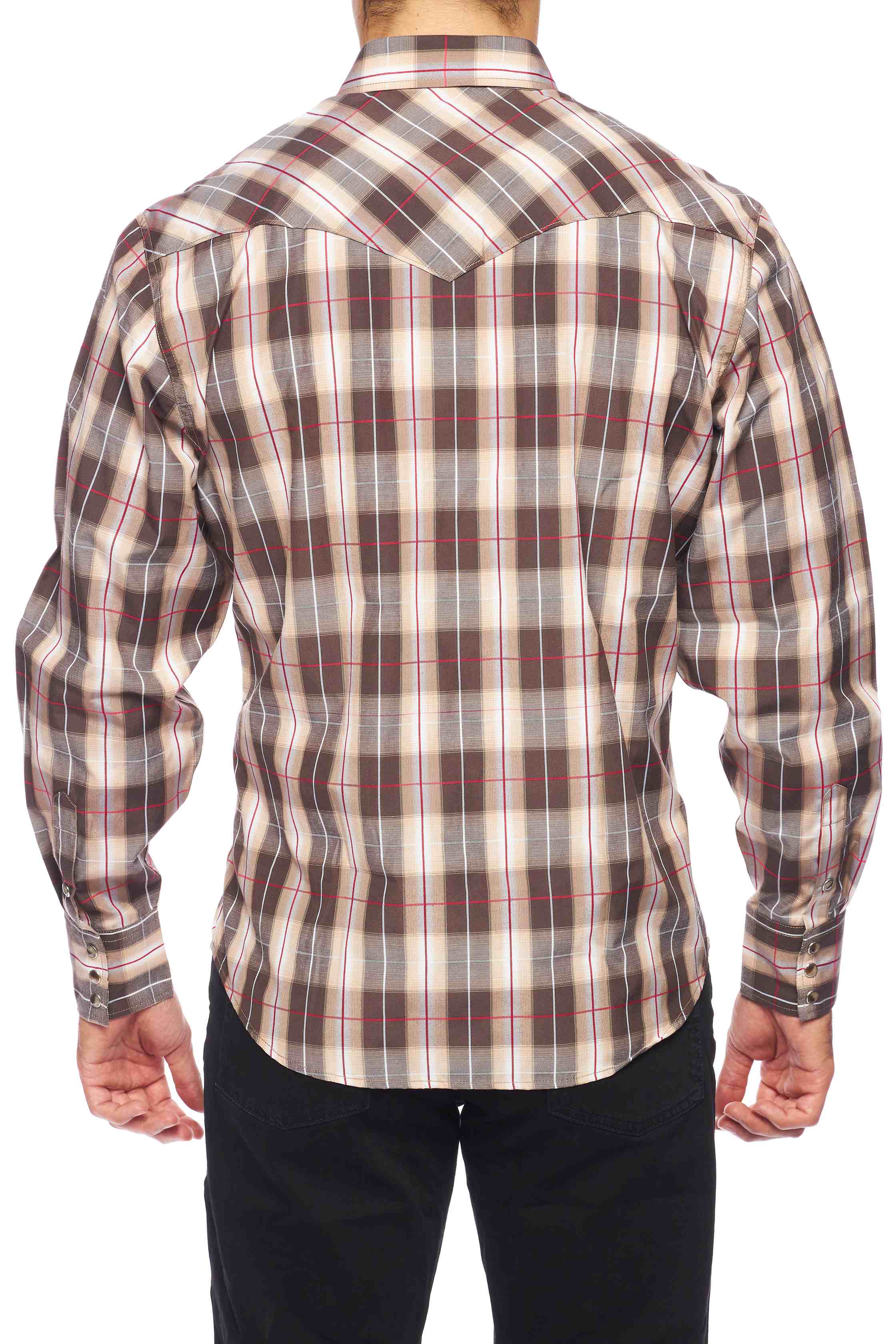 Men's Western Long Sleeve Pearl Snap Plaid Shirt -PS400-427