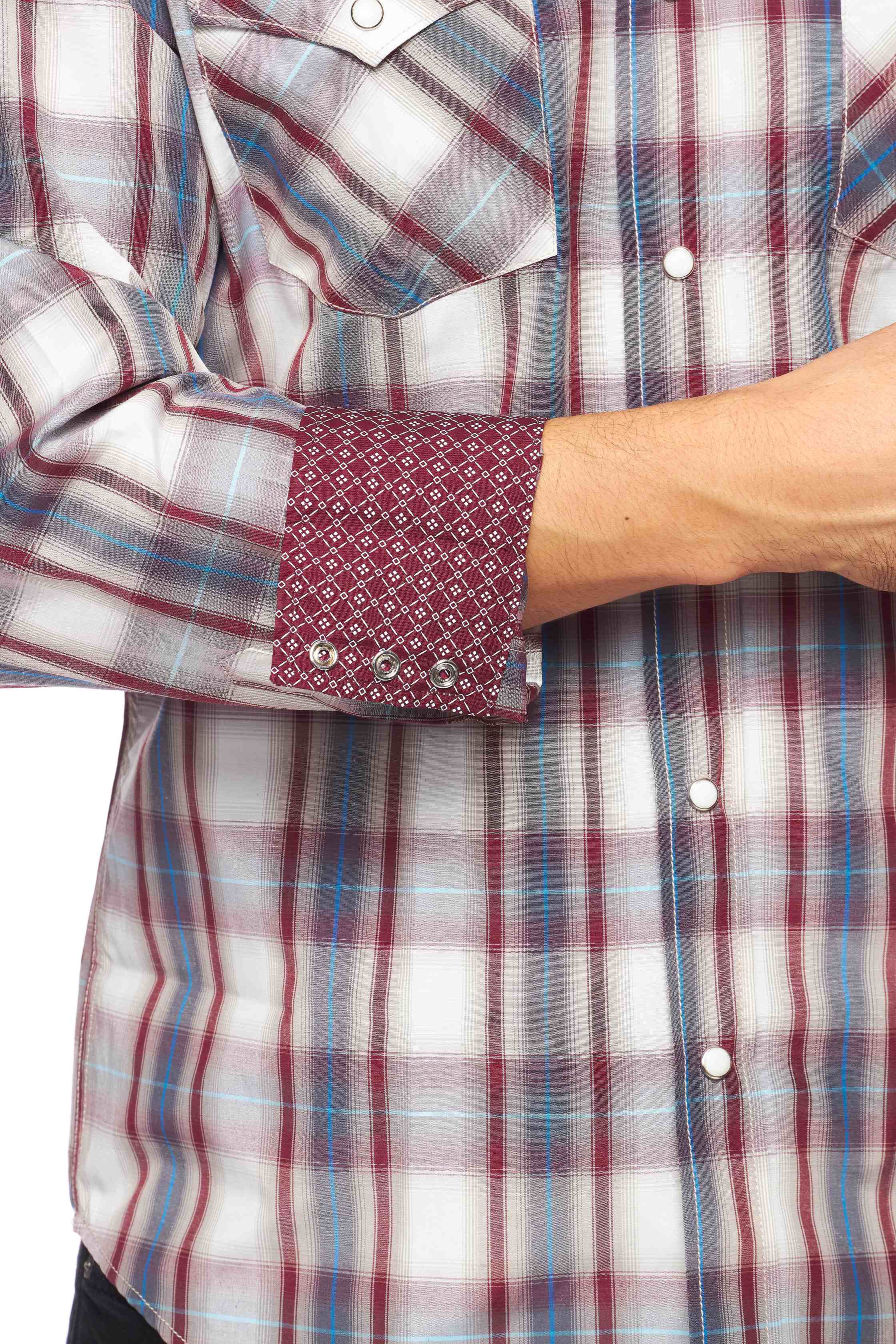 Men's Western Long Sleeve Pearl Snap Plaid Shirt - PS400-406