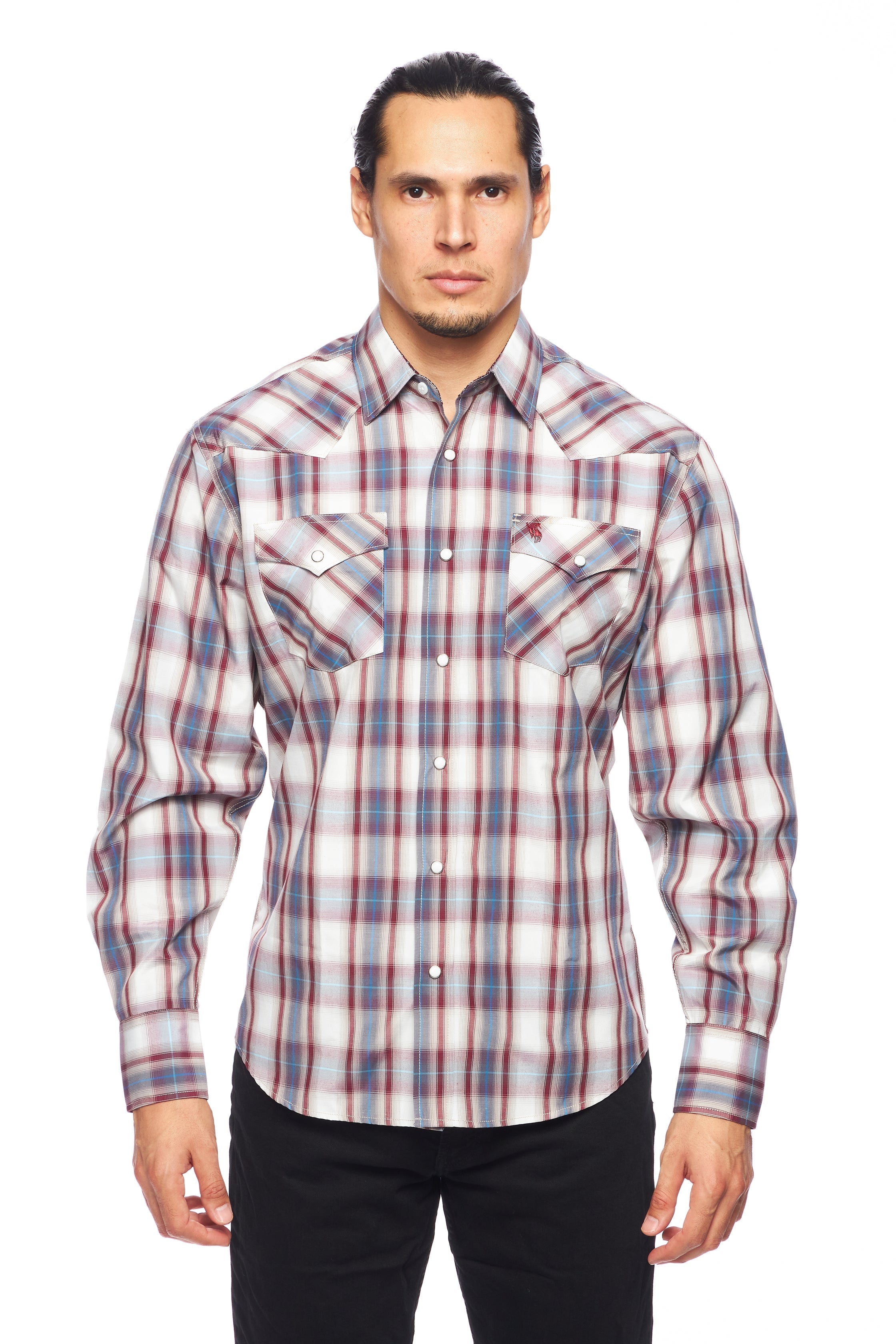 Men's Western Long Sleeve Pearl Snap Plaid Shirt - PS400-406