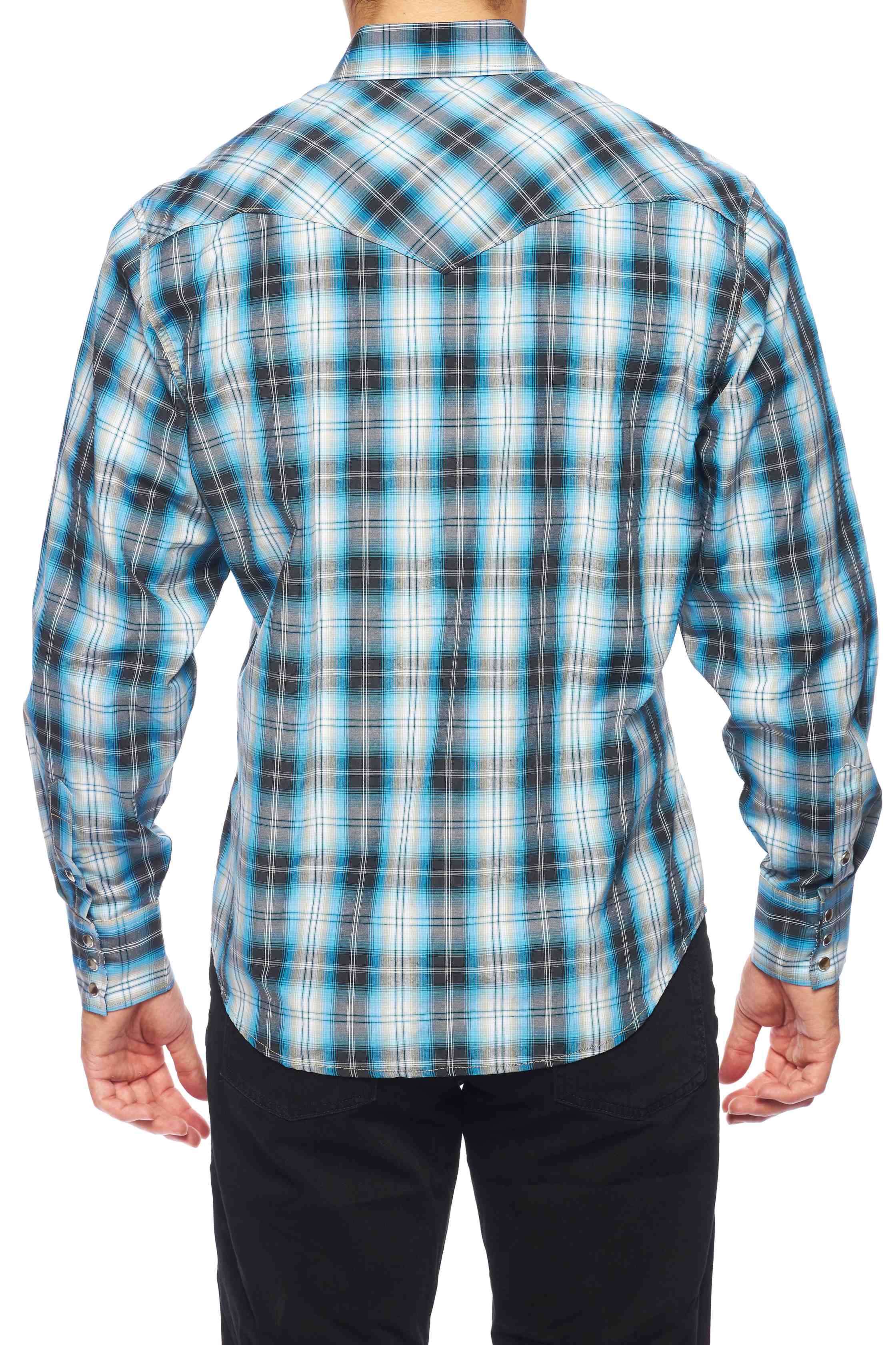 Men's Western Long Sleeve Pearl Snap Plaid Shirt -PS400-478