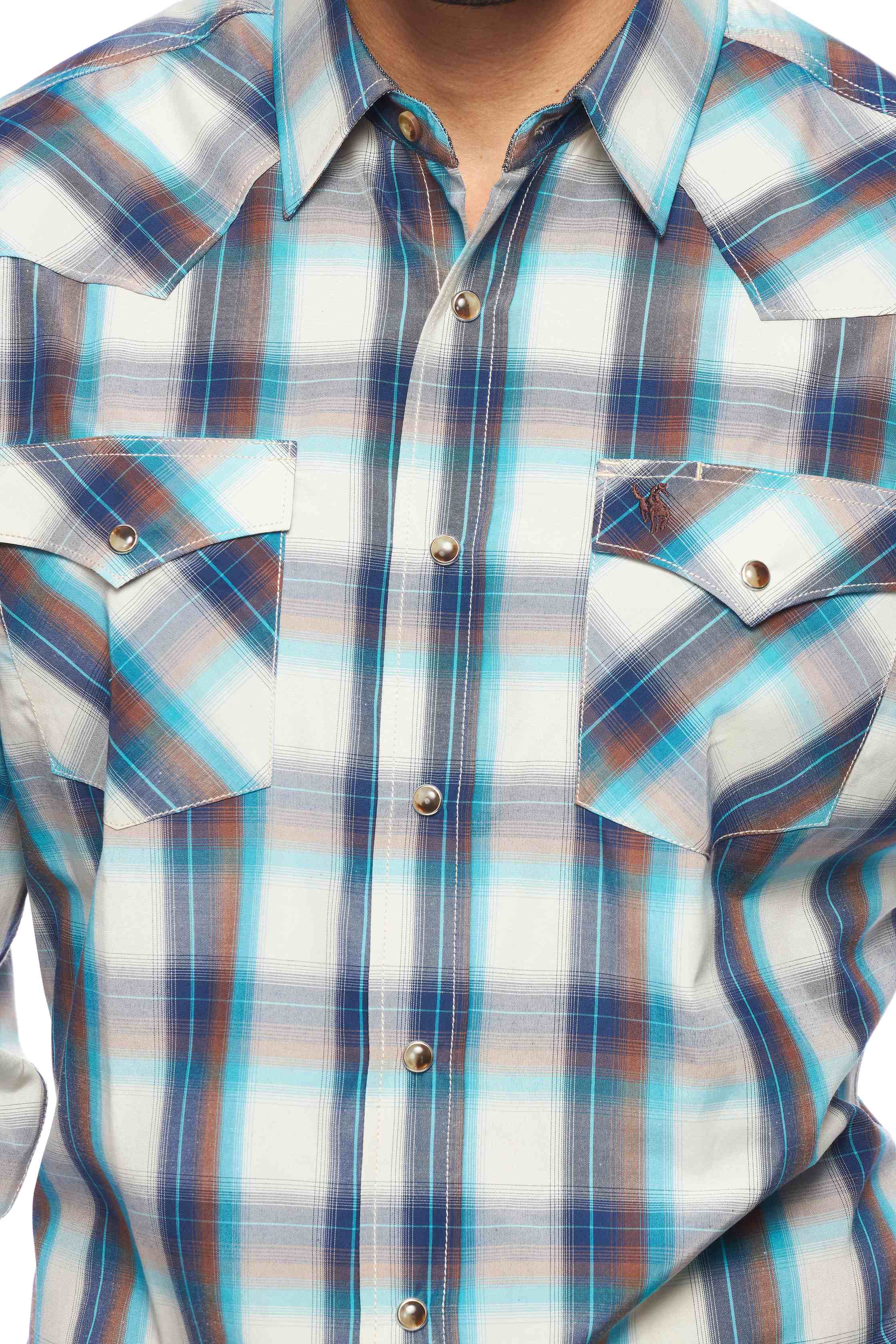 Men's Western Long Sleeve Pearl Snap Plaid Shirt - PS400-409