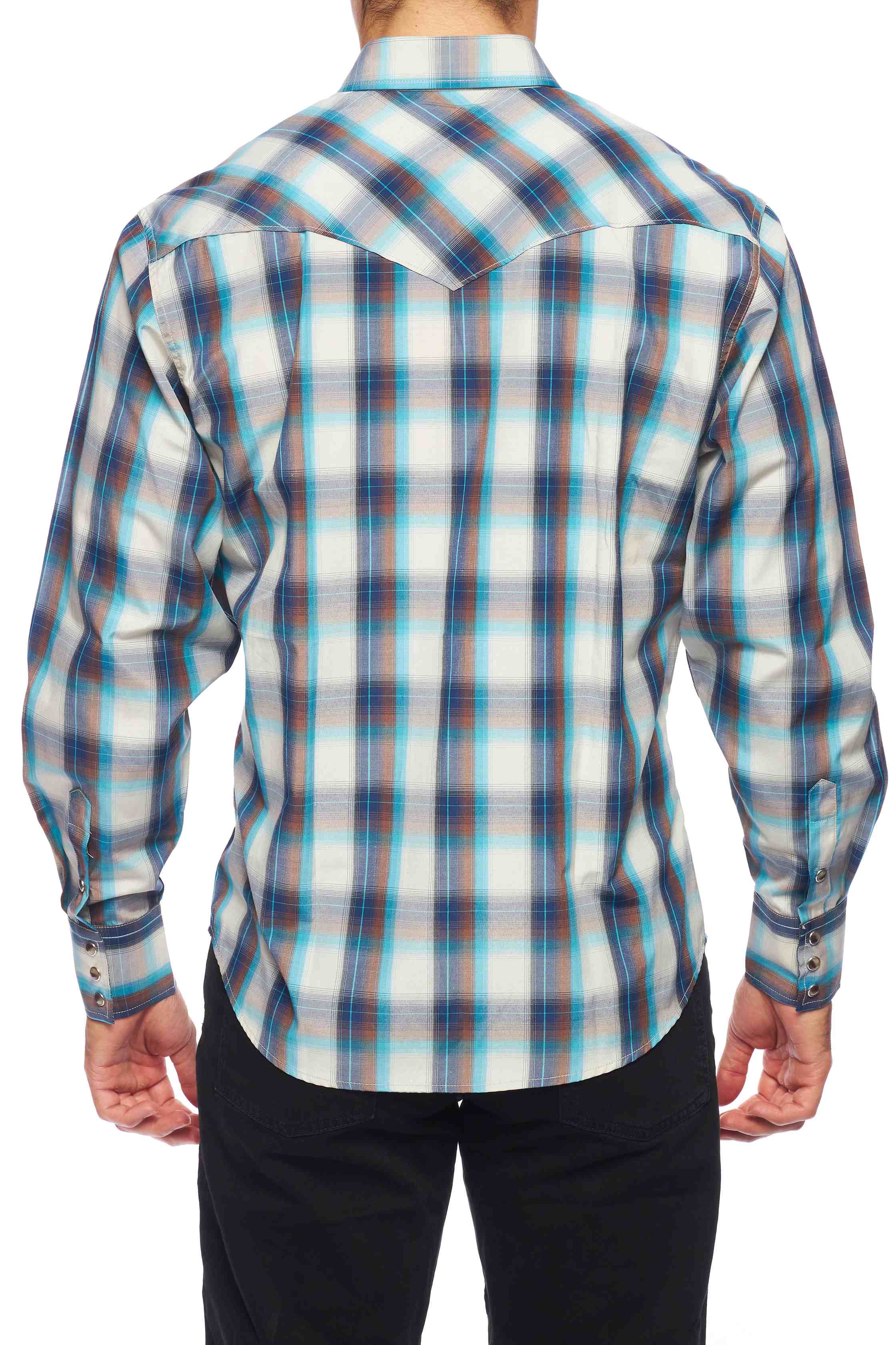 Men's Western Long Sleeve Pearl Snap Plaid Shirt - PS400-409