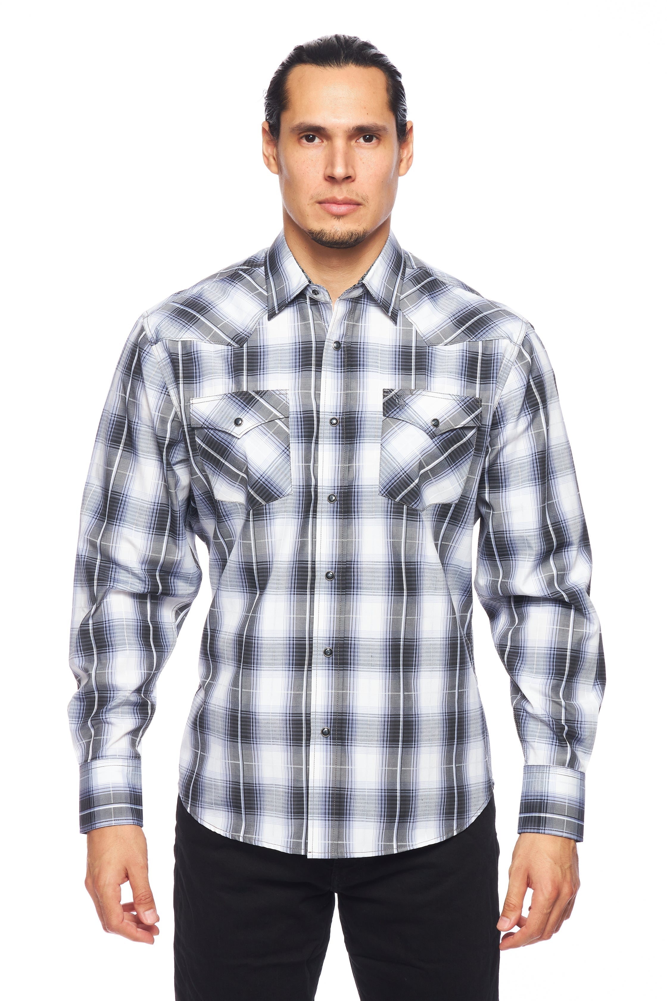 Men's Western Long Sleeve Pearl Snap Plaid Shirt -PS400-486