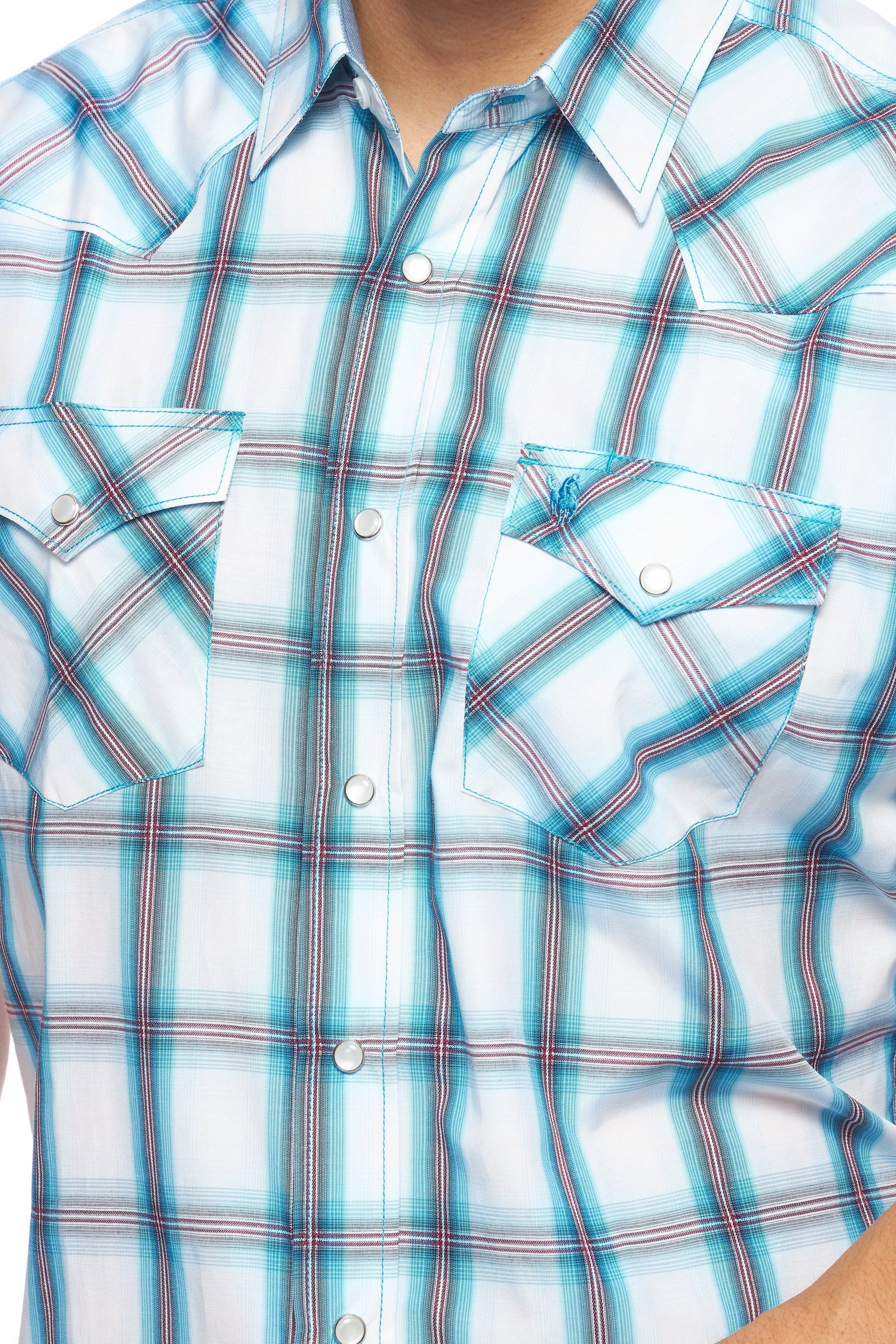 Men's Western Short Sleeve Pearl Snaps Plaid Shirt -PS400S-410