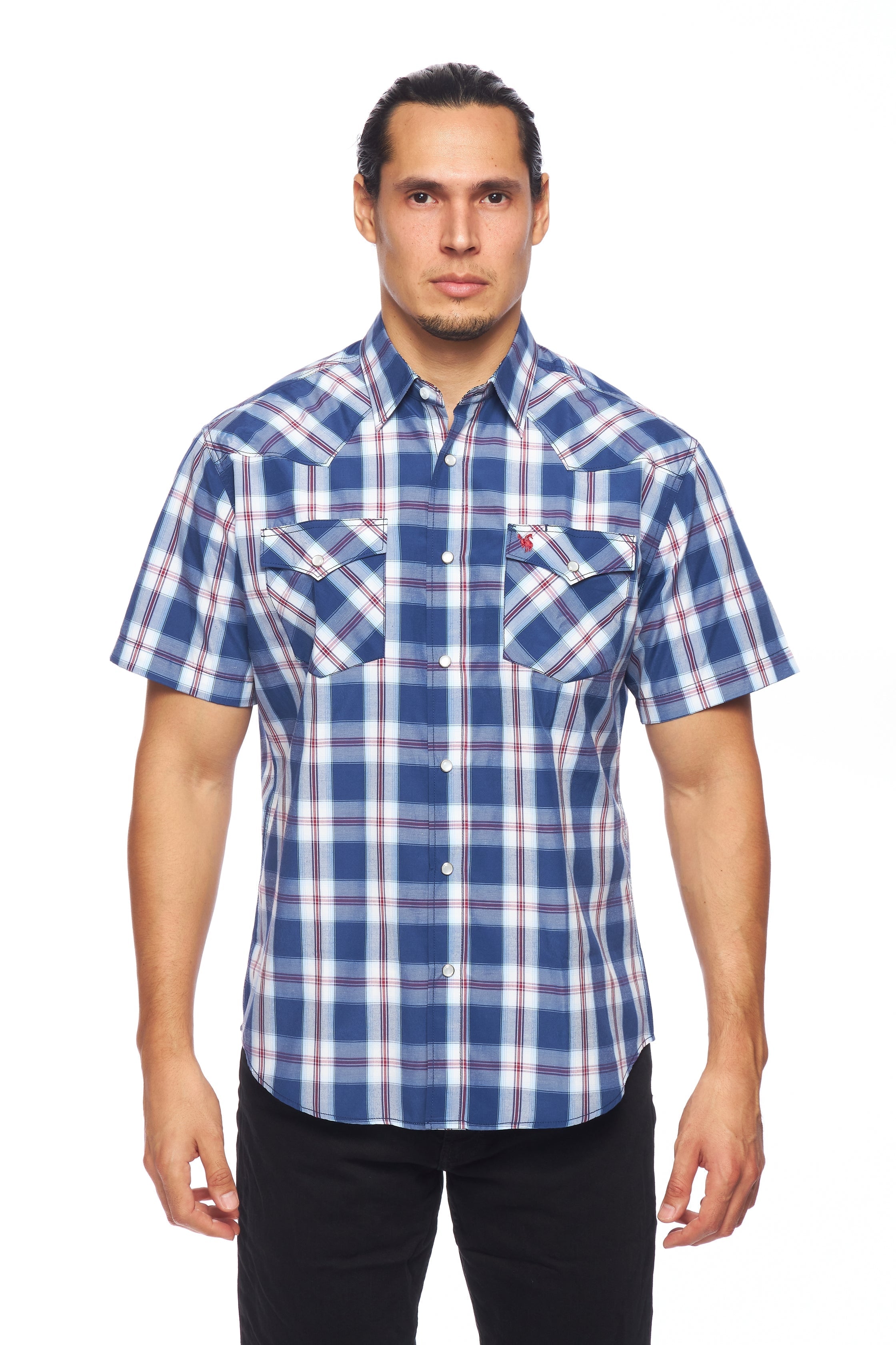 Men's Western Short Sleeve Pearl Snaps Plaid Shirt -PS400S-403