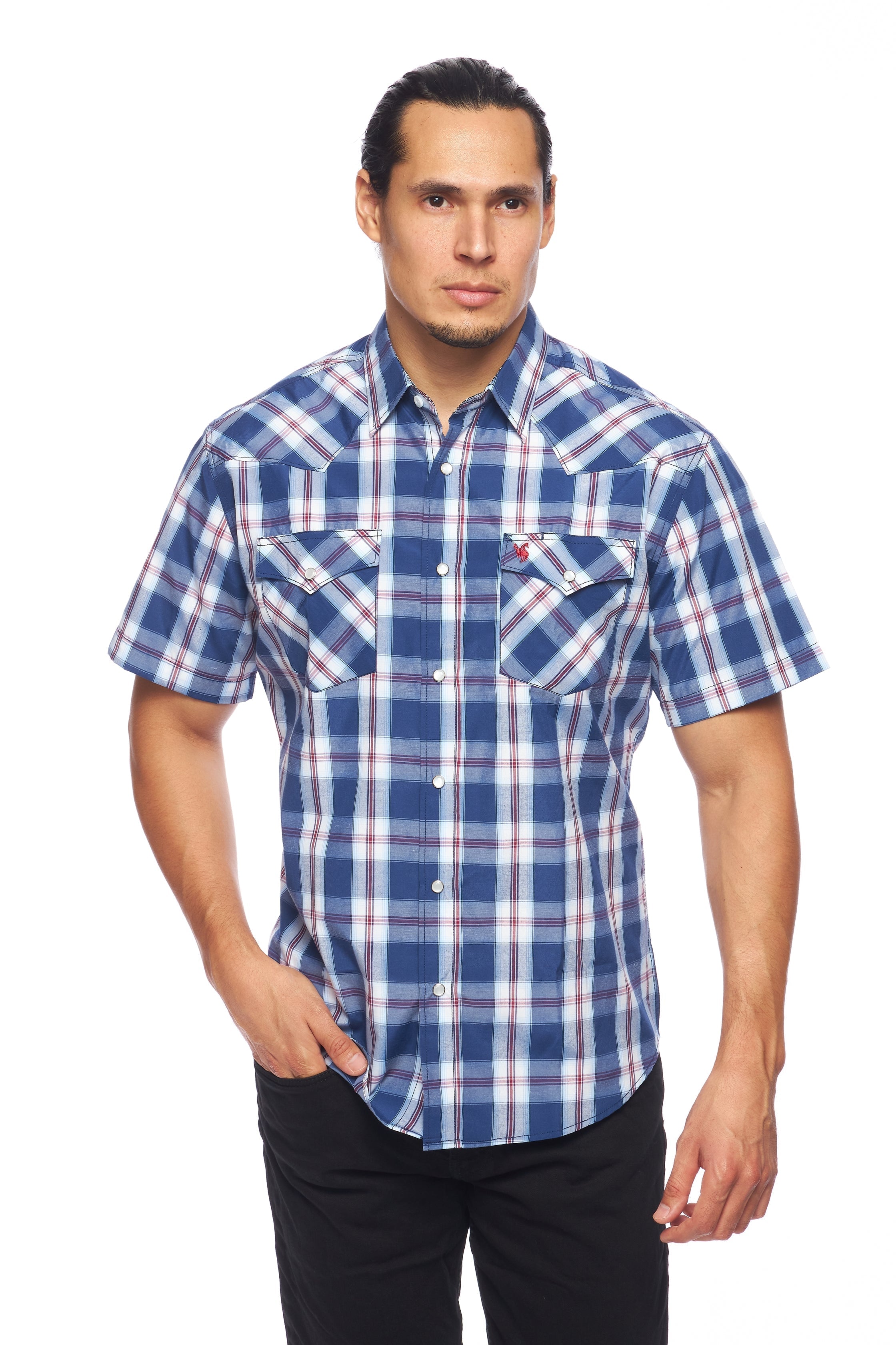 Men's Western Short Sleeve Pearl Snaps Plaid Shirt -PS400S-403